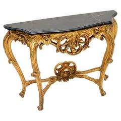 Antique French Gilt Wood Marble Top Console Table