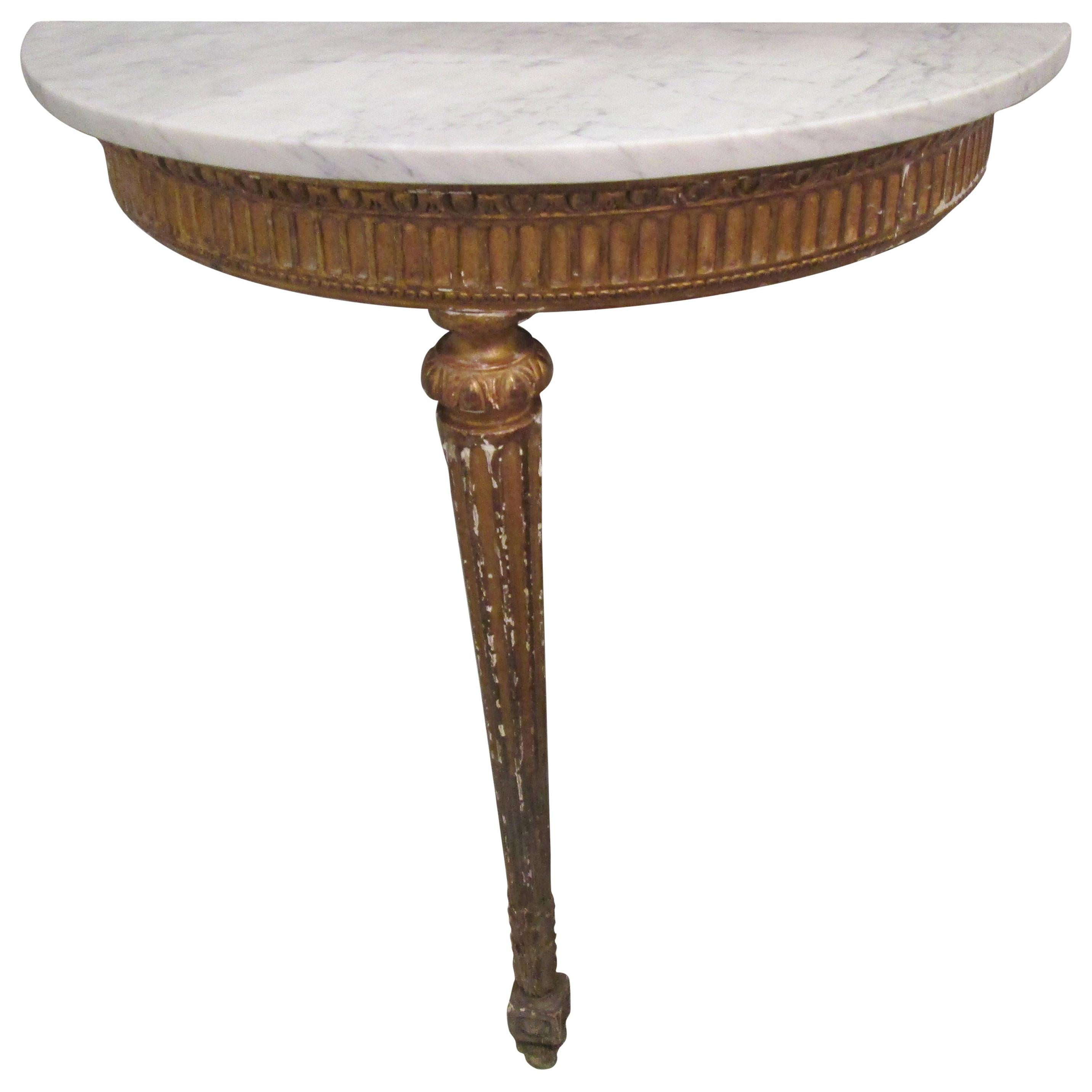 Antique French Giltwood Marble-Top Demilune Console