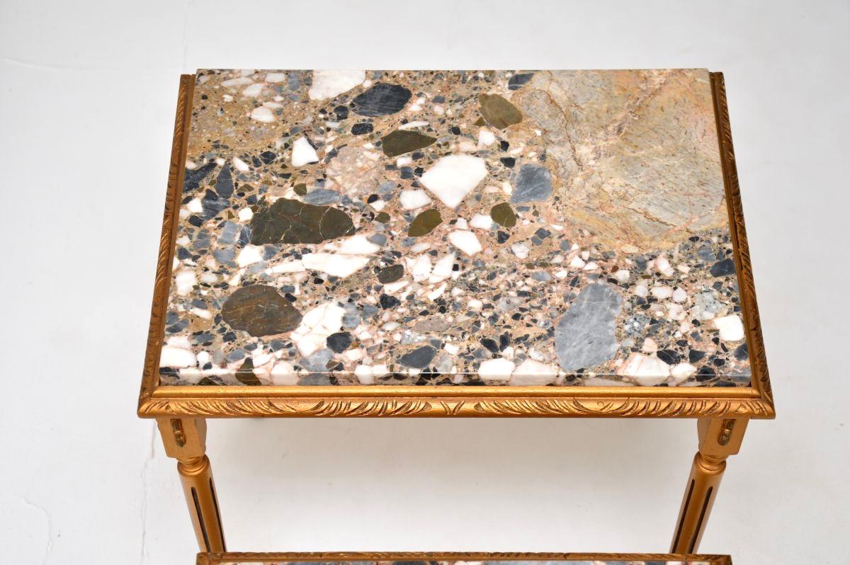 Antique French Gilt Wood Marble Top Nest of Tables For Sale 5