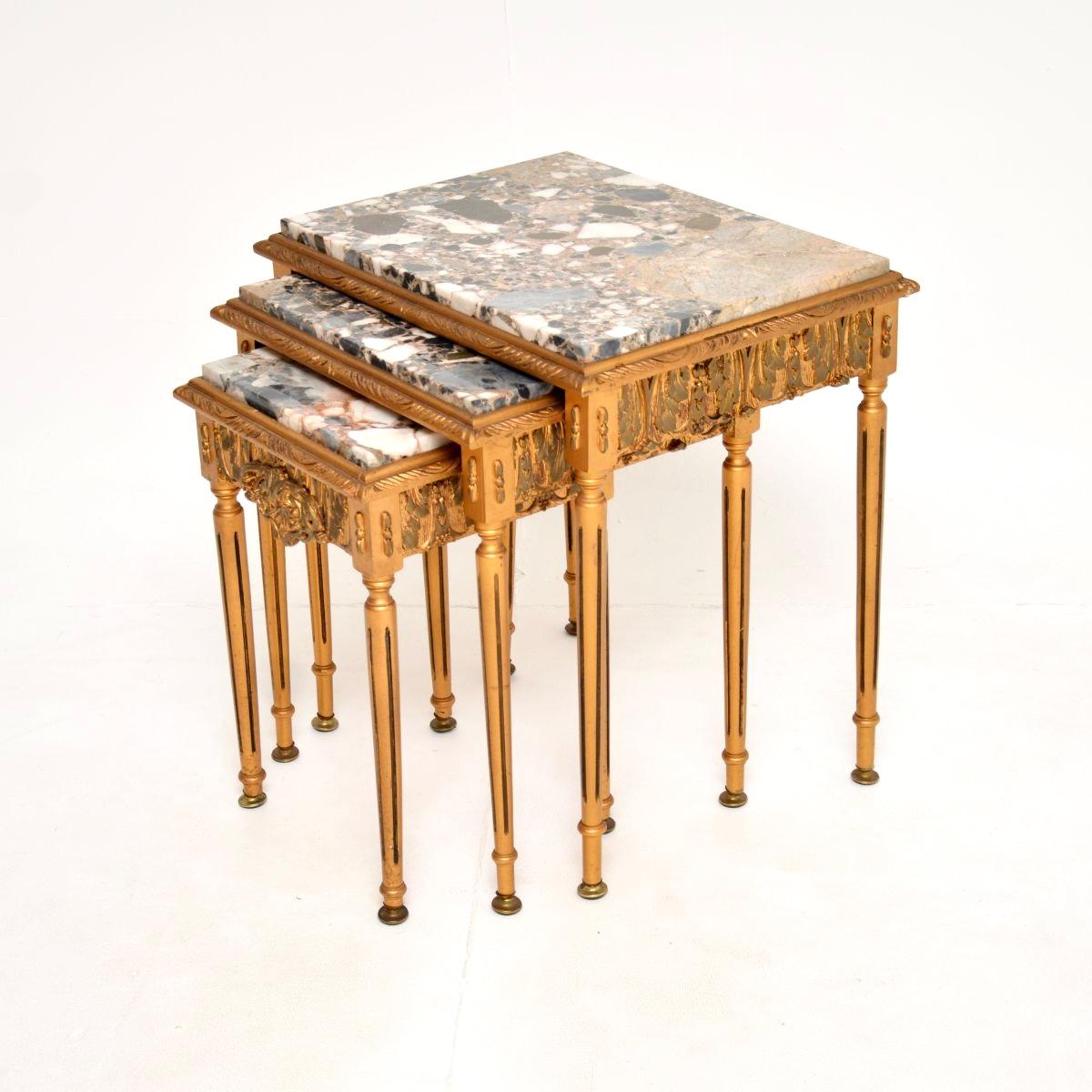 Antique French Gilt Wood Marble Top Nest of Tables In Good Condition For Sale In London, GB