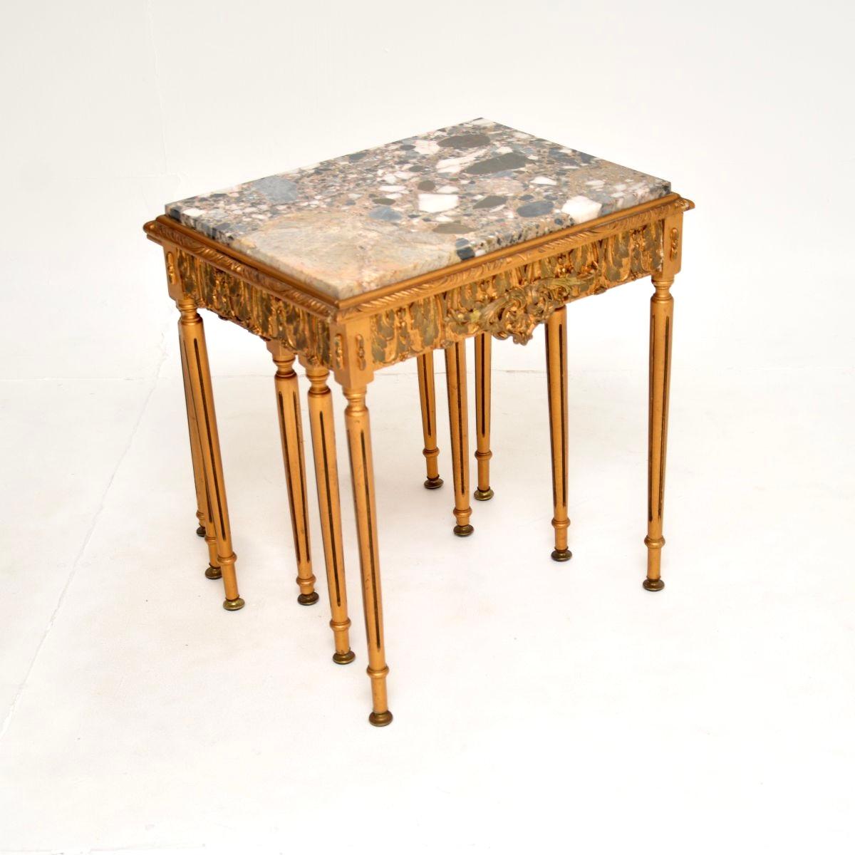 Mid-20th Century Antique French Gilt Wood Marble Top Nest of Tables For Sale