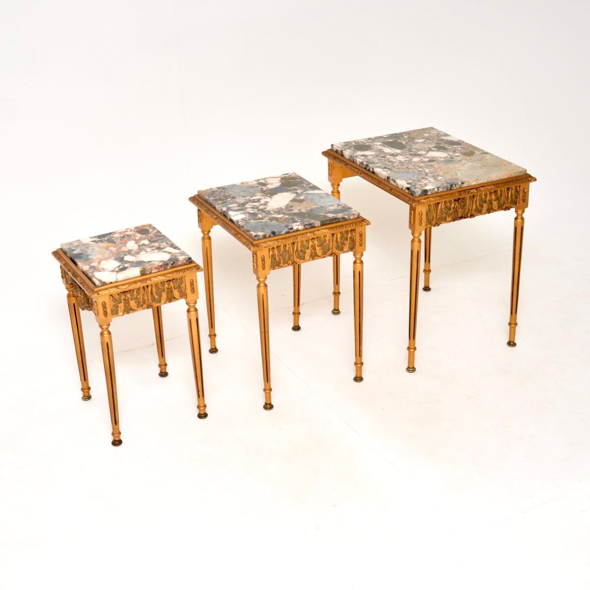 Antique French Gilt Wood Marble Top Nest of Tables For Sale 1