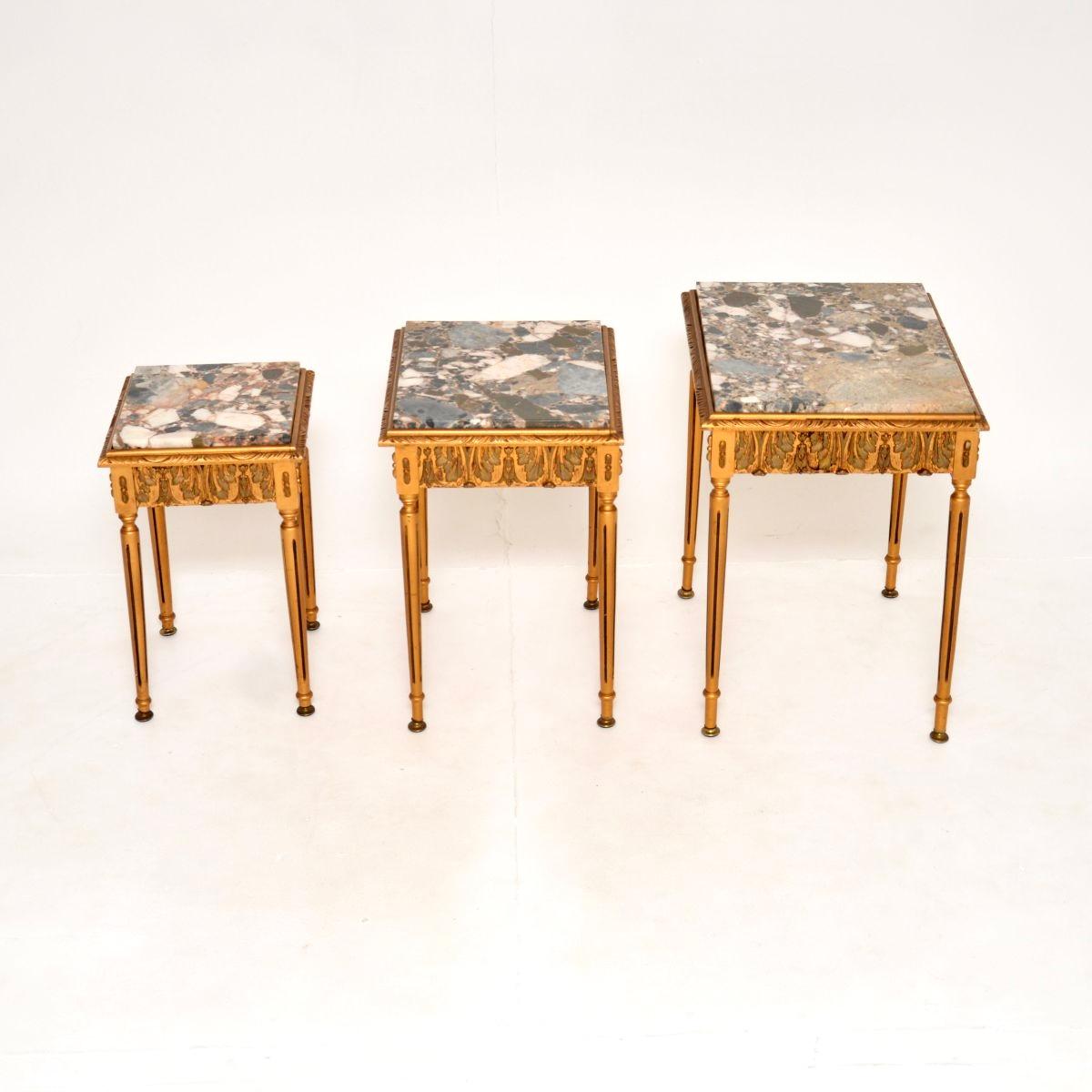 Antique French Gilt Wood Marble Top Nest of Tables For Sale 2