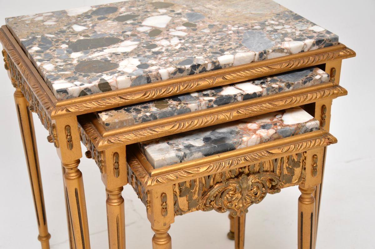 Antique French Gilt Wood Marble Top Nest of Tables For Sale 3