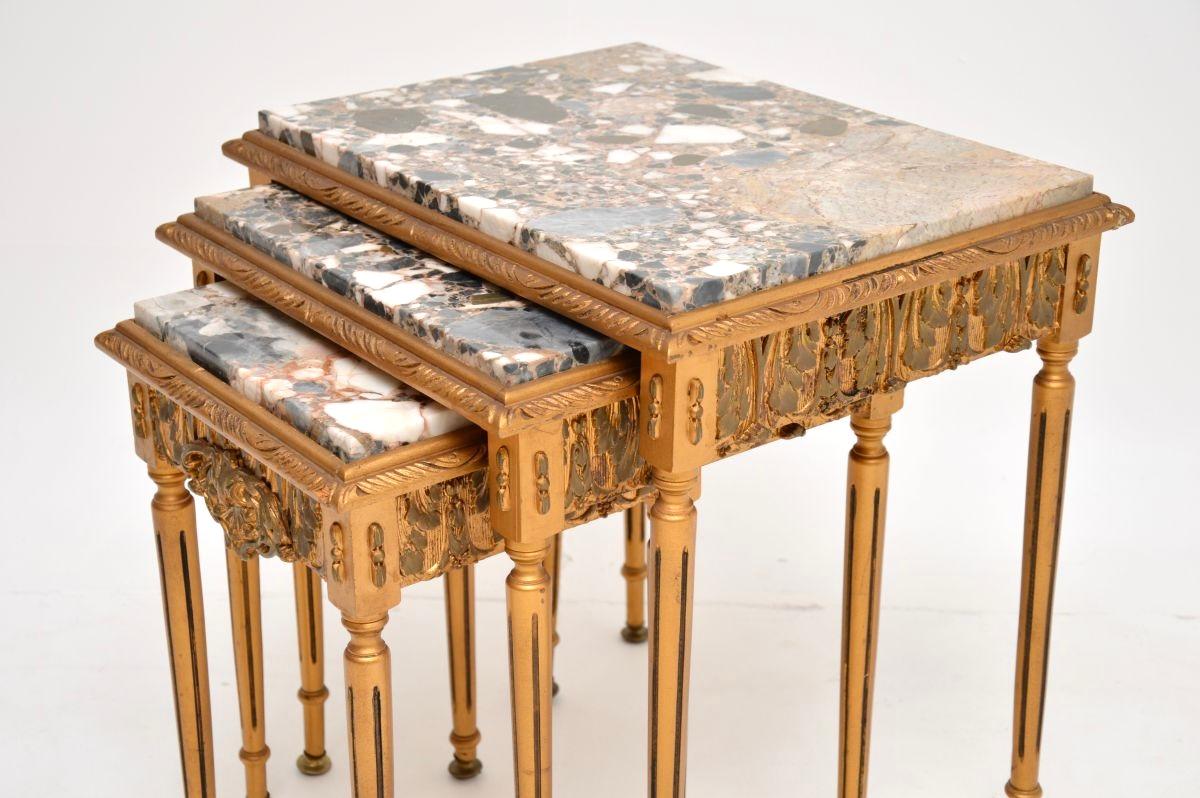 Antique French Gilt Wood Marble Top Nest of Tables For Sale 4