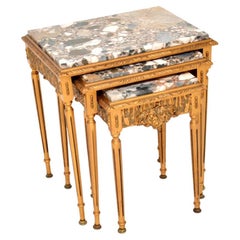 Antique French Gilt Wood Marble Top Nest of Tables