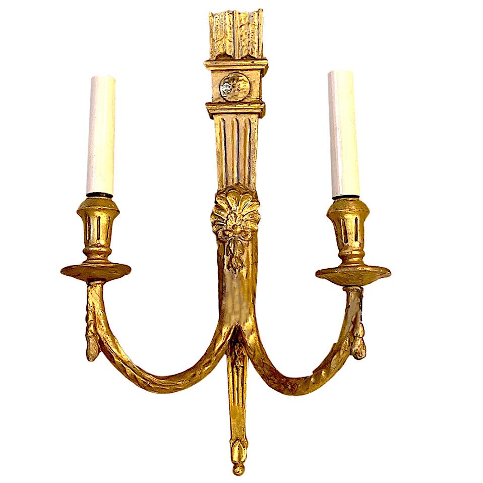 Hand-Carved Antique French Giltwood Sconces For Sale