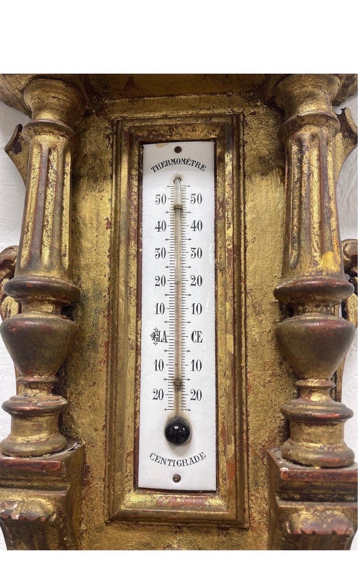 Antikes französisches Wandthermometer aus vergoldetem Holz mit Barometer im Zustand „Gut“ im Angebot in Atlanta, GA
