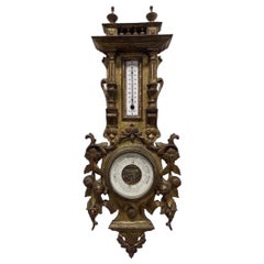 Ancien thermomètre / baromètre mural en bois doré français