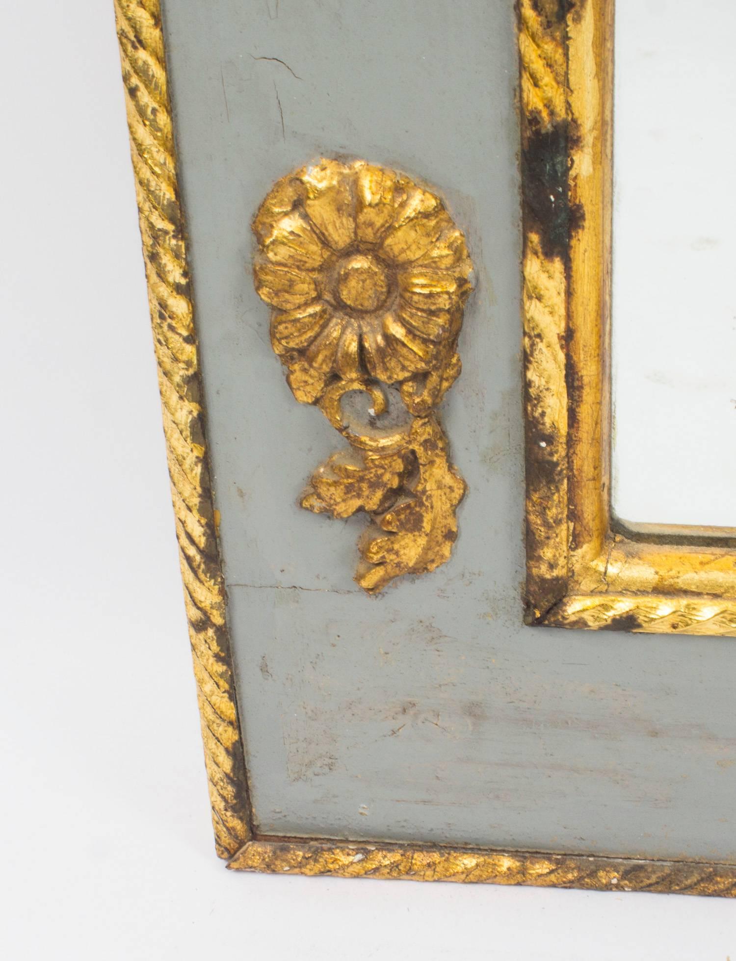 Antique French Giltwood and Grey Painted Overmantel Mirror, 19th Century 1