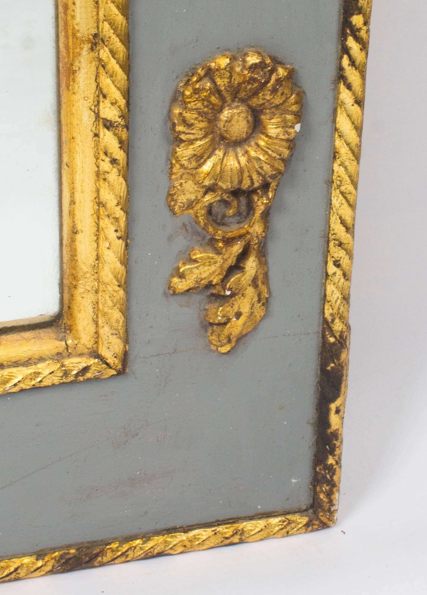 Antique French Giltwood and Grey Painted Overmantel Mirror, 19th Century 3