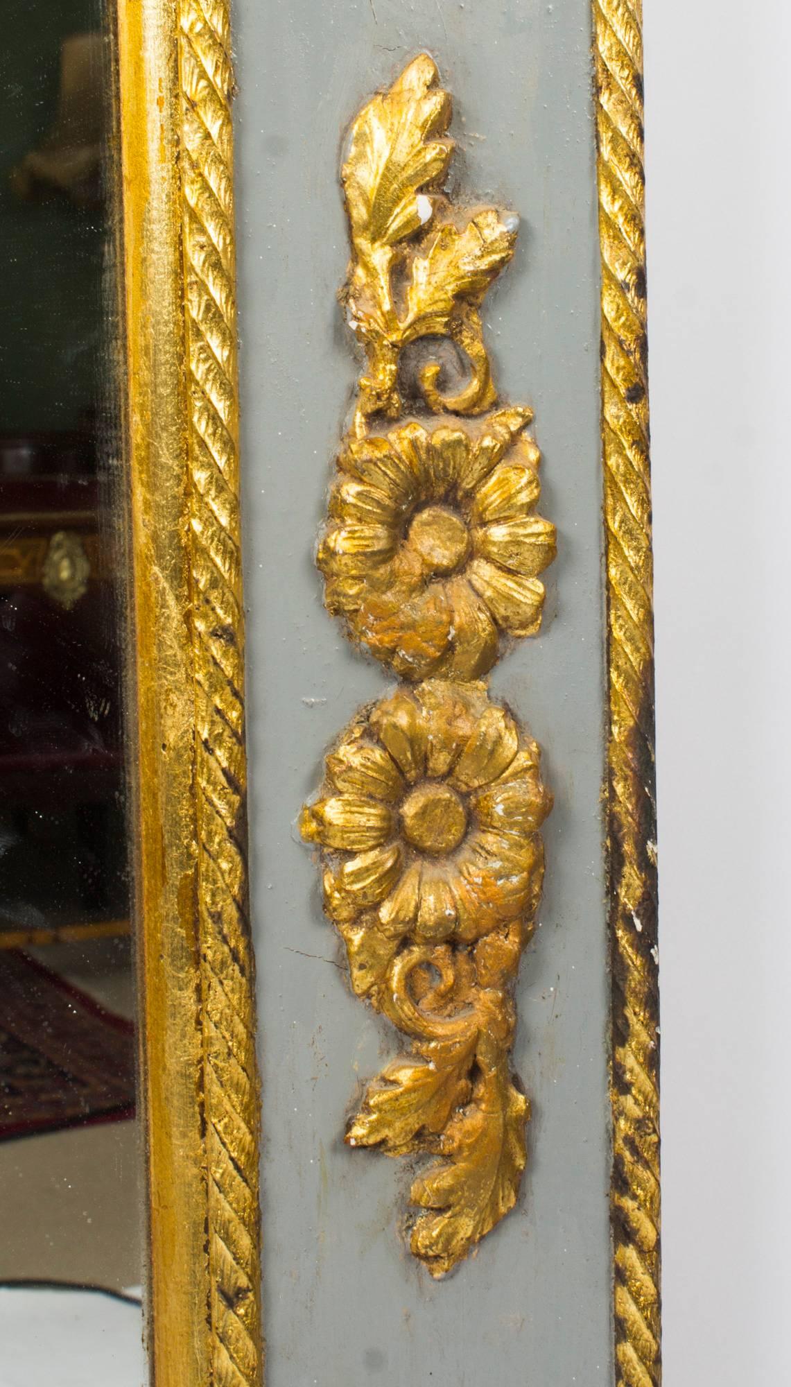Antique French Giltwood and Grey Painted Overmantel Mirror, 19th Century 4