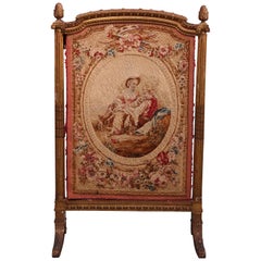 Antique French Giltwood and Pictorial Needlepoint Screen, circa 1850