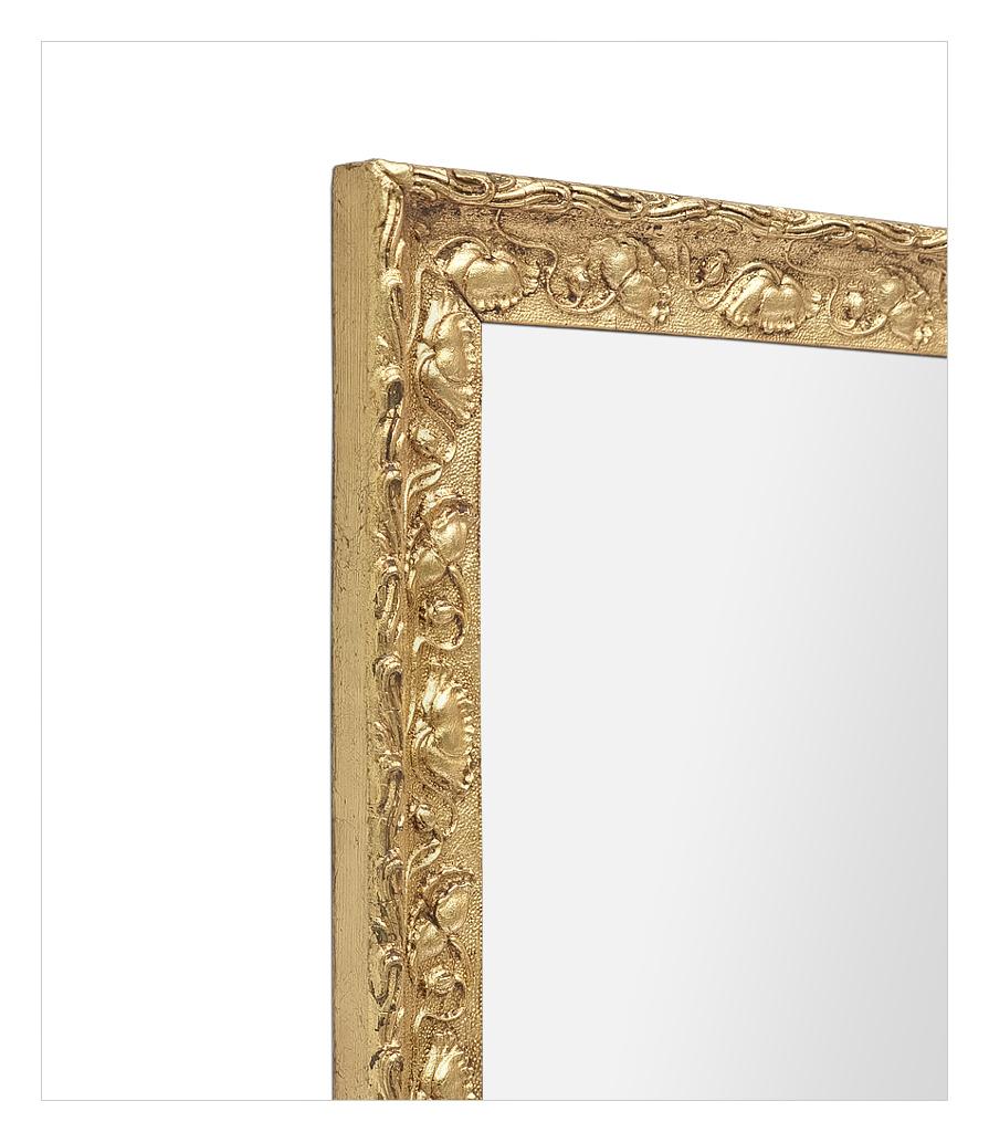 Glass Antique French Giltwood Art Deco Mirror Orned With Poppy Flowers, circa 1930