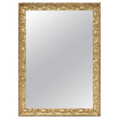 Antique French Giltwood Art Deco Mirror Orned With Poppy Flowers, circa 1930