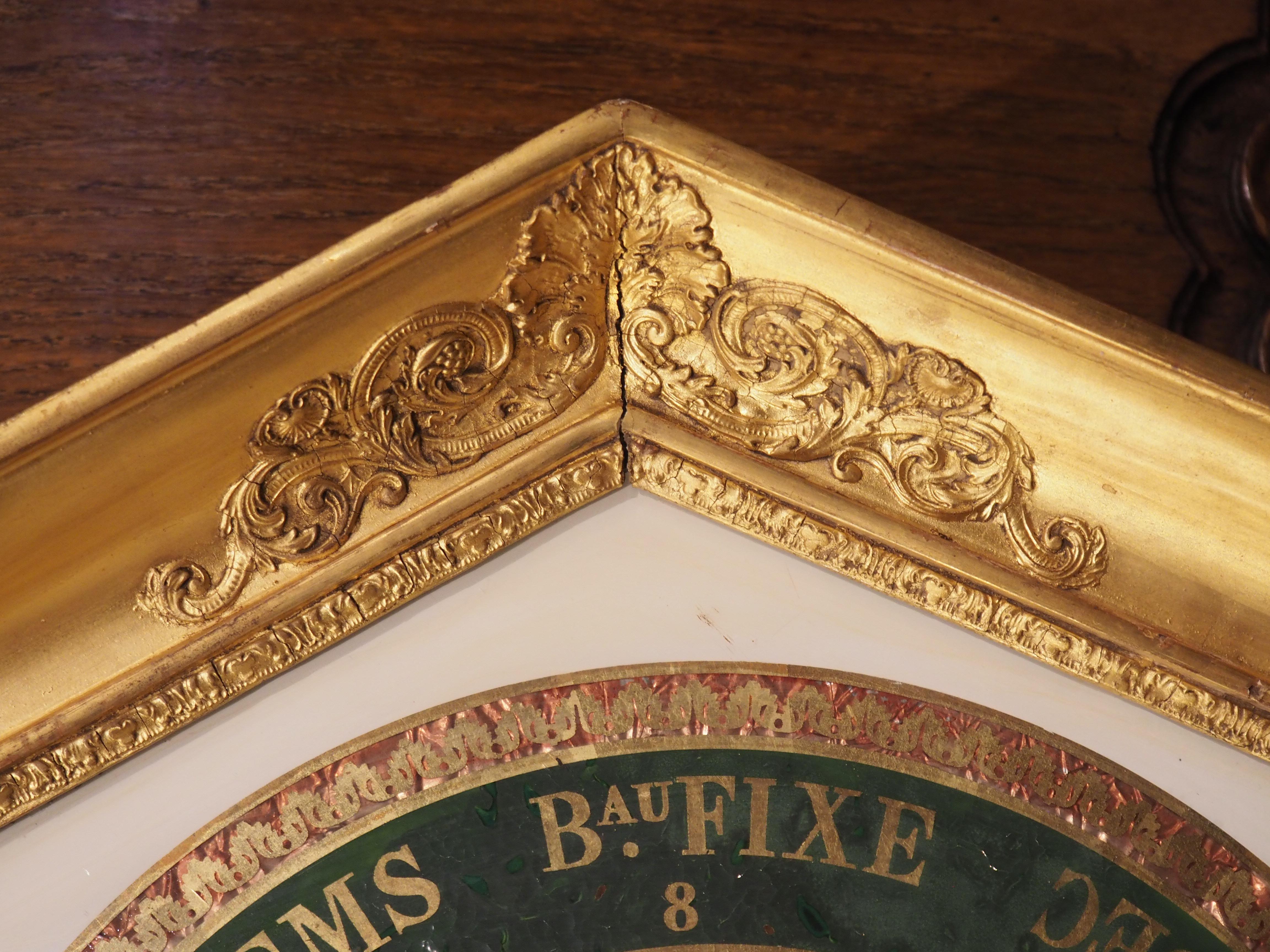 Verre thermomètre baromètre français ancien en bois doré, vers 1815 en vente