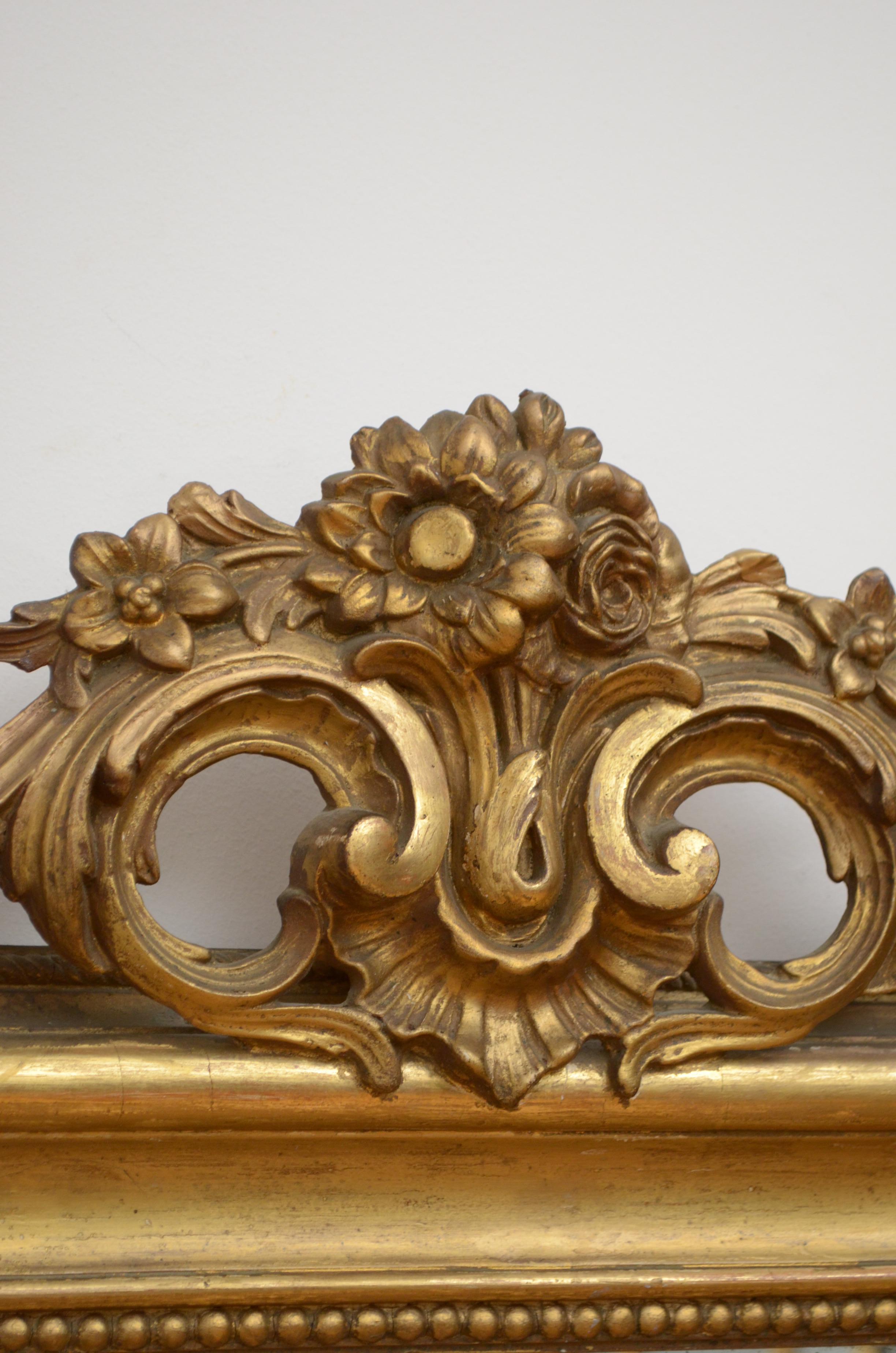 Antique French Giltwood Mesa Consola Espejo H167cm en venta 4