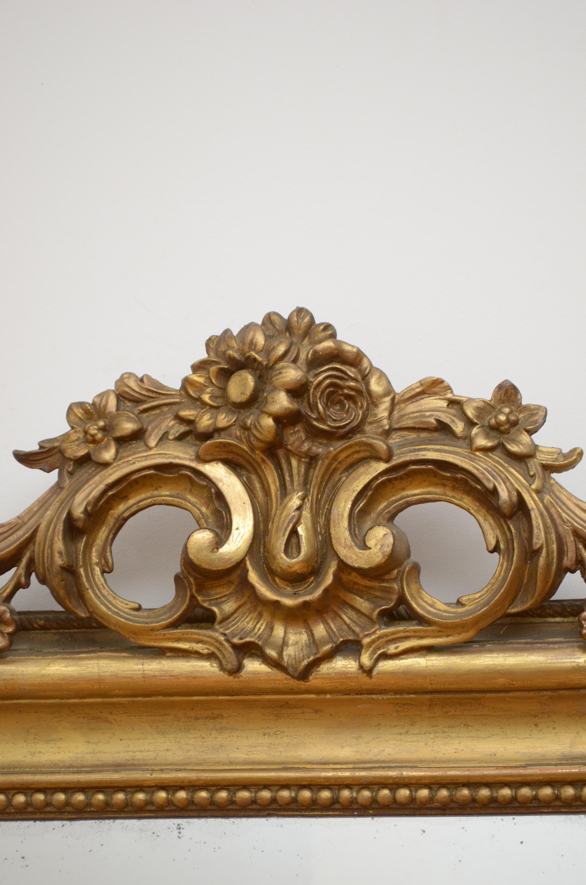 Antique French Giltwood Mesa Consola Espejo H167cm en venta 5