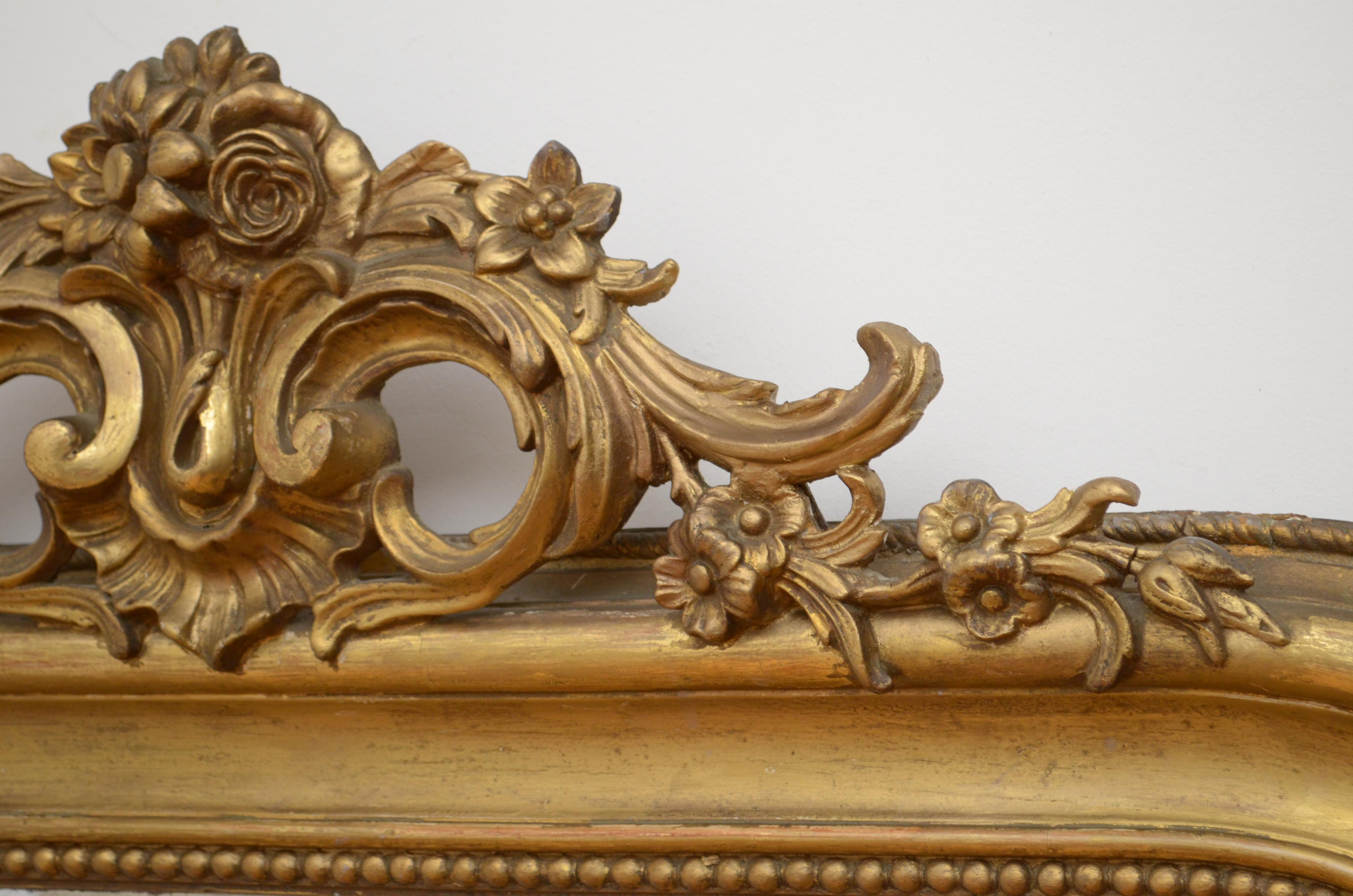 Antique French Giltwood Mesa Consola Espejo H167cm en venta 6