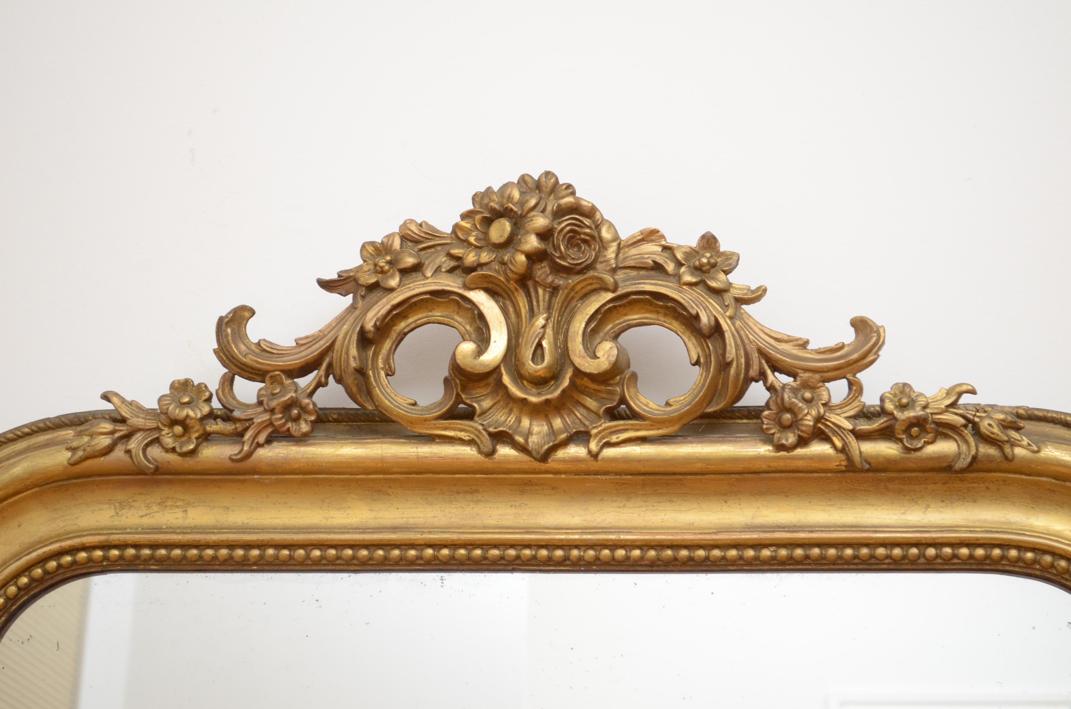 Antique French Giltwood Mesa Consola Espejo H167cm en venta 1