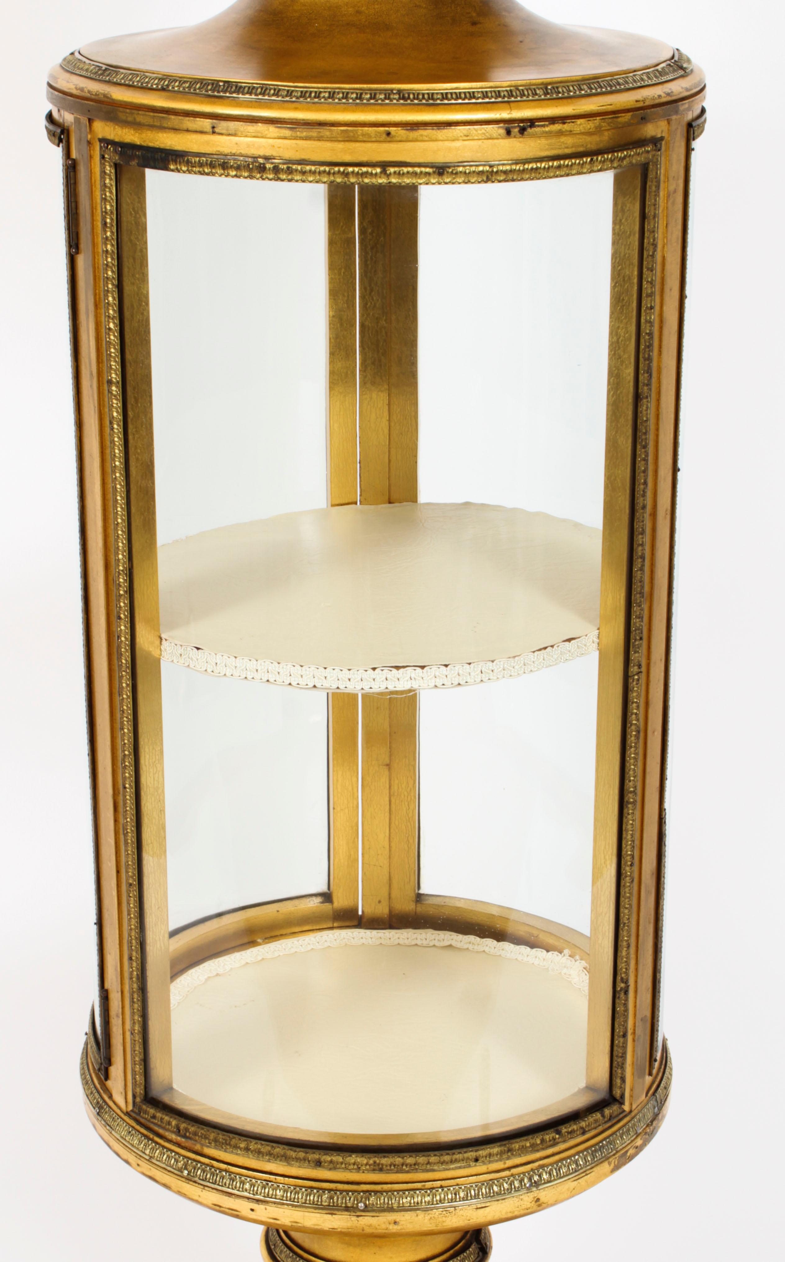 Antique French Giltwood Cylindrical Pedestal Display Cabinet, 19th Century For Sale 8