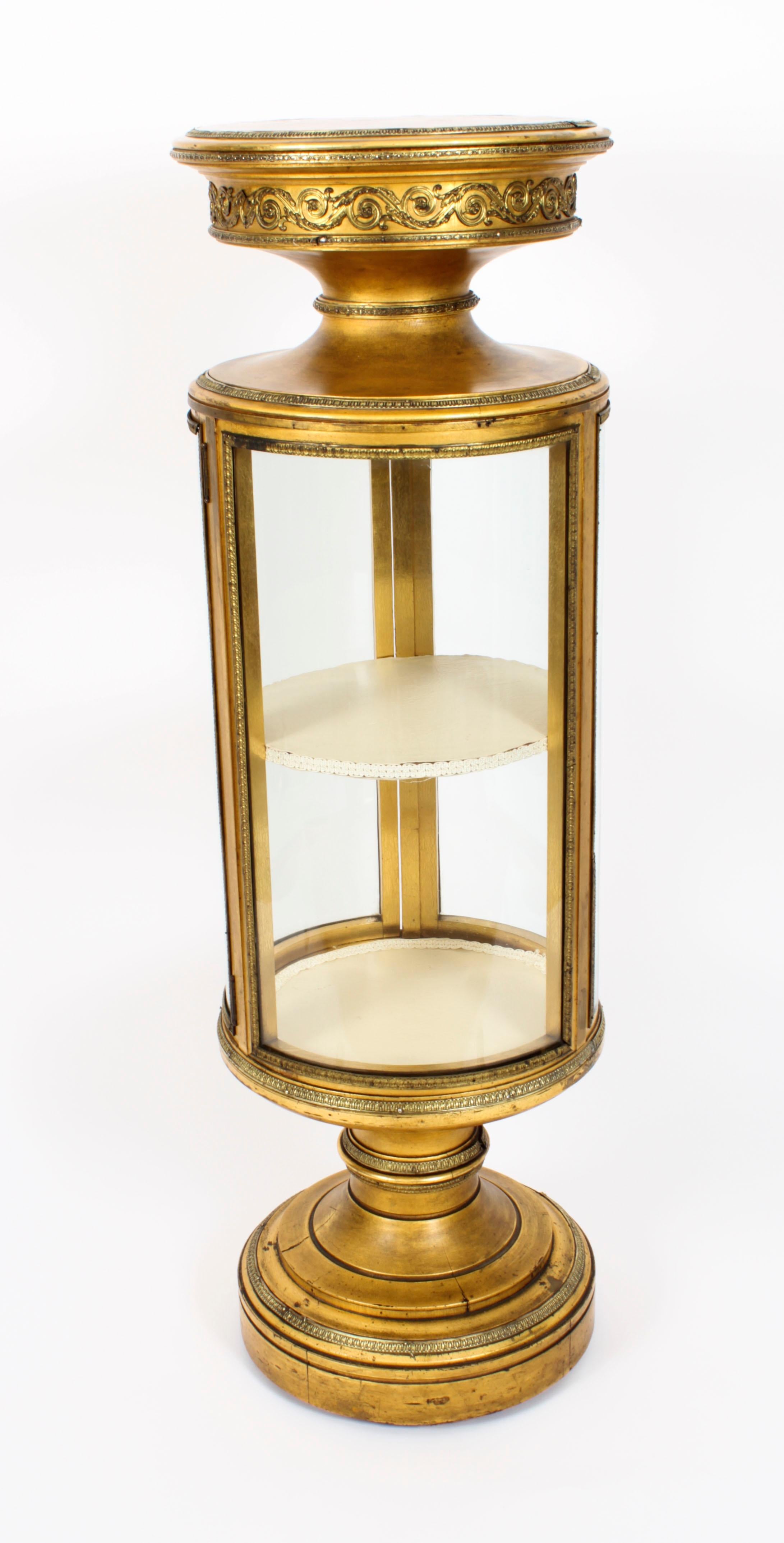 Antique French Giltwood Cylindrical Pedestal Display Cabinet, 19th Century For Sale 14