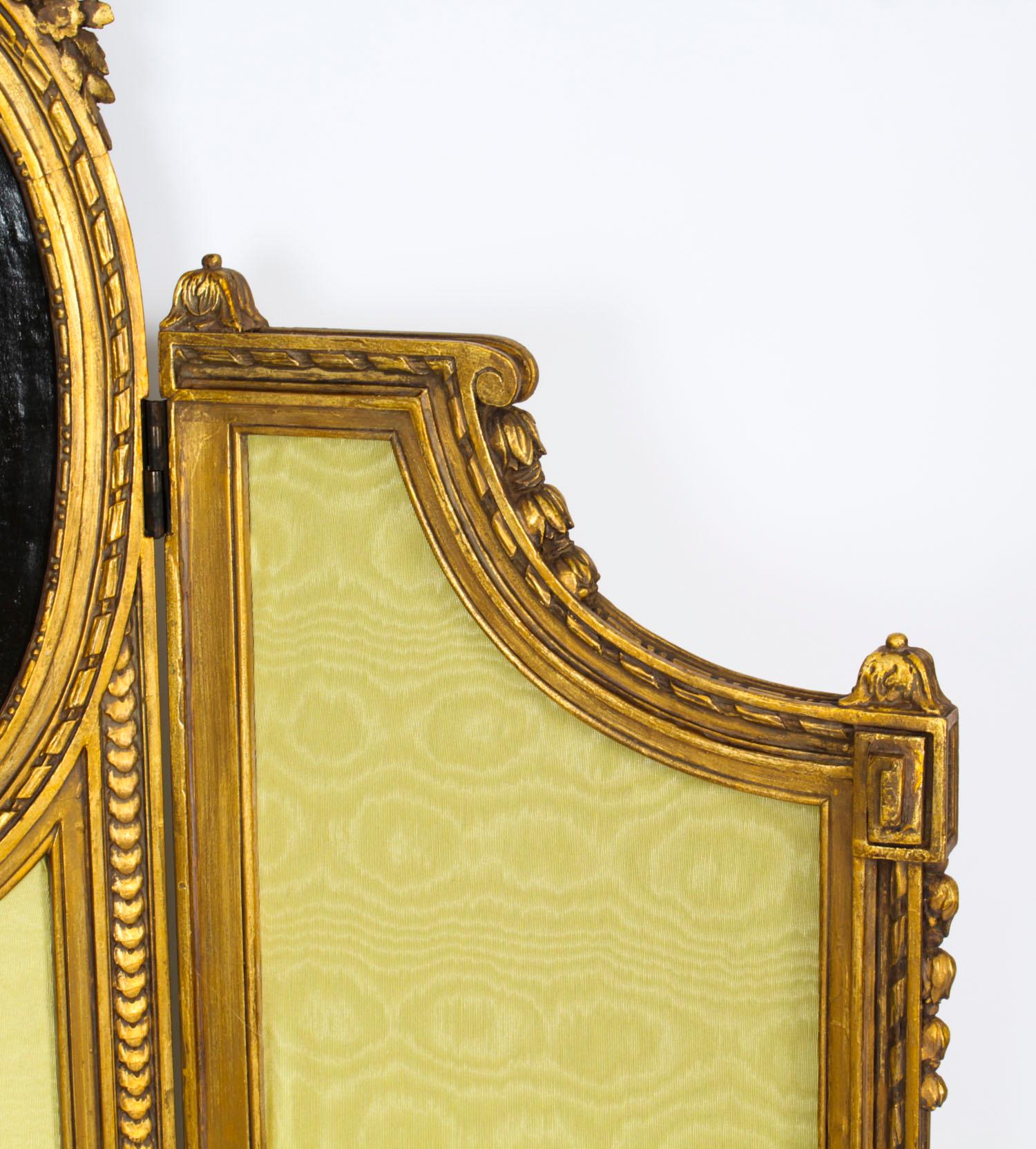 Antique French Giltwood Dressing Screen with Oil Painting Portrait, 19th Century For Sale 2