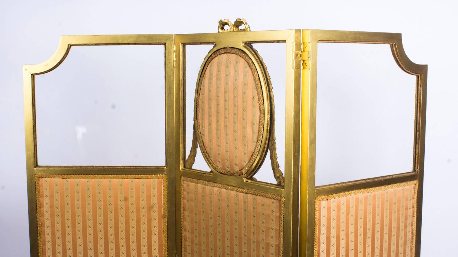 Glass Antique French Giltwood Dressing Screen with Pastel Portrait 19th Century