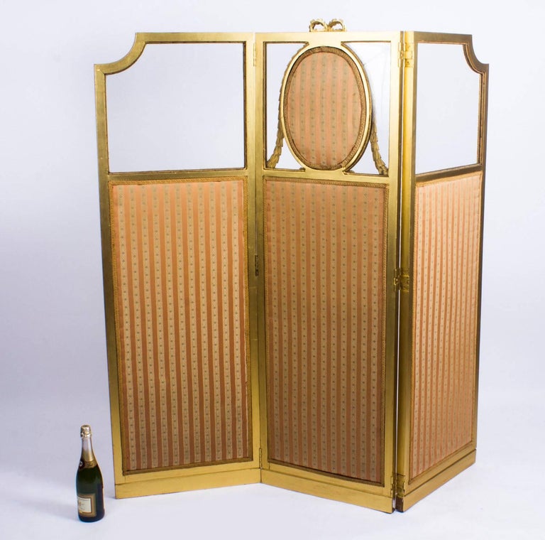 Antique French Giltwood Dressing Screen with Pastel Portrait 19th