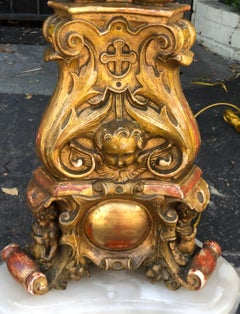 Antique French Giltwood Figural Cathedral Floor Lamps, a Pair