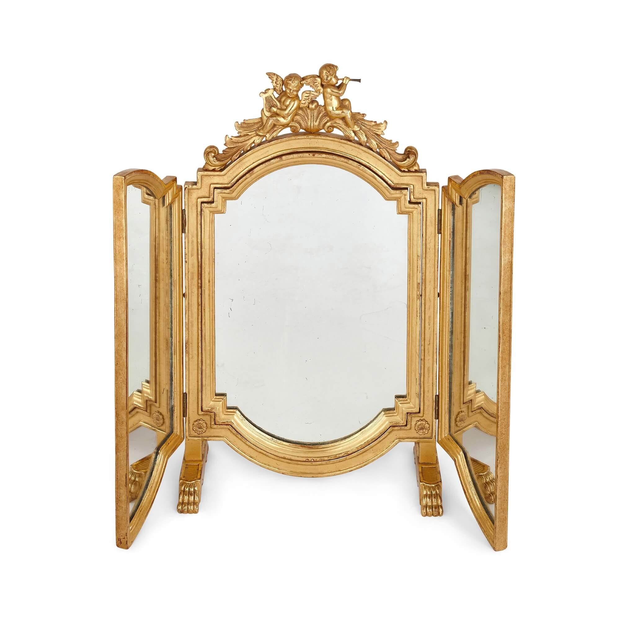 Antique French Giltwood Folding Mirror In Good Condition In London, GB