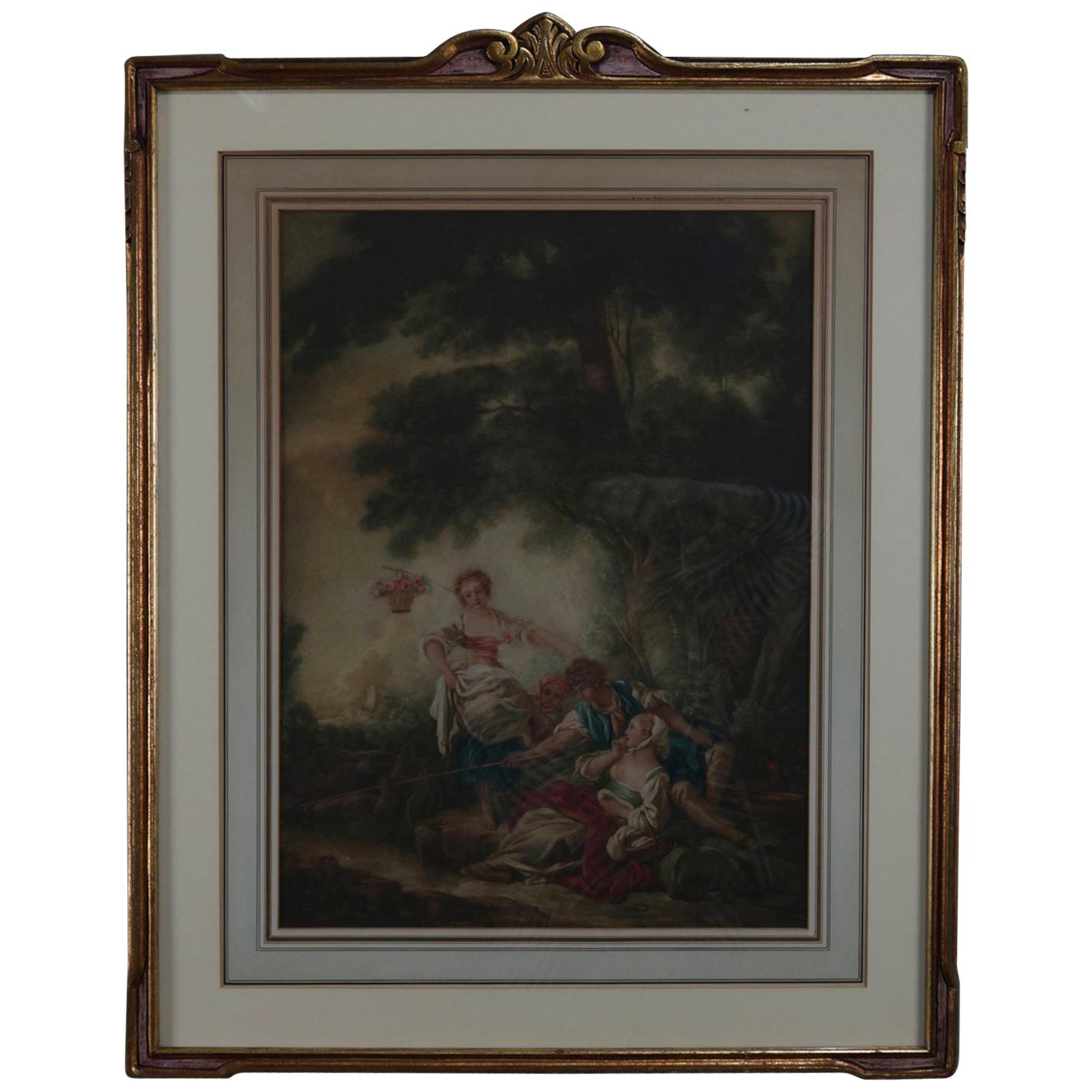 Antique French Giltwood Framed Classical Romantic Print, 20th Century