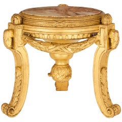 Antique French Giltwood Gold Marble Stand Pedestal Louis XVI