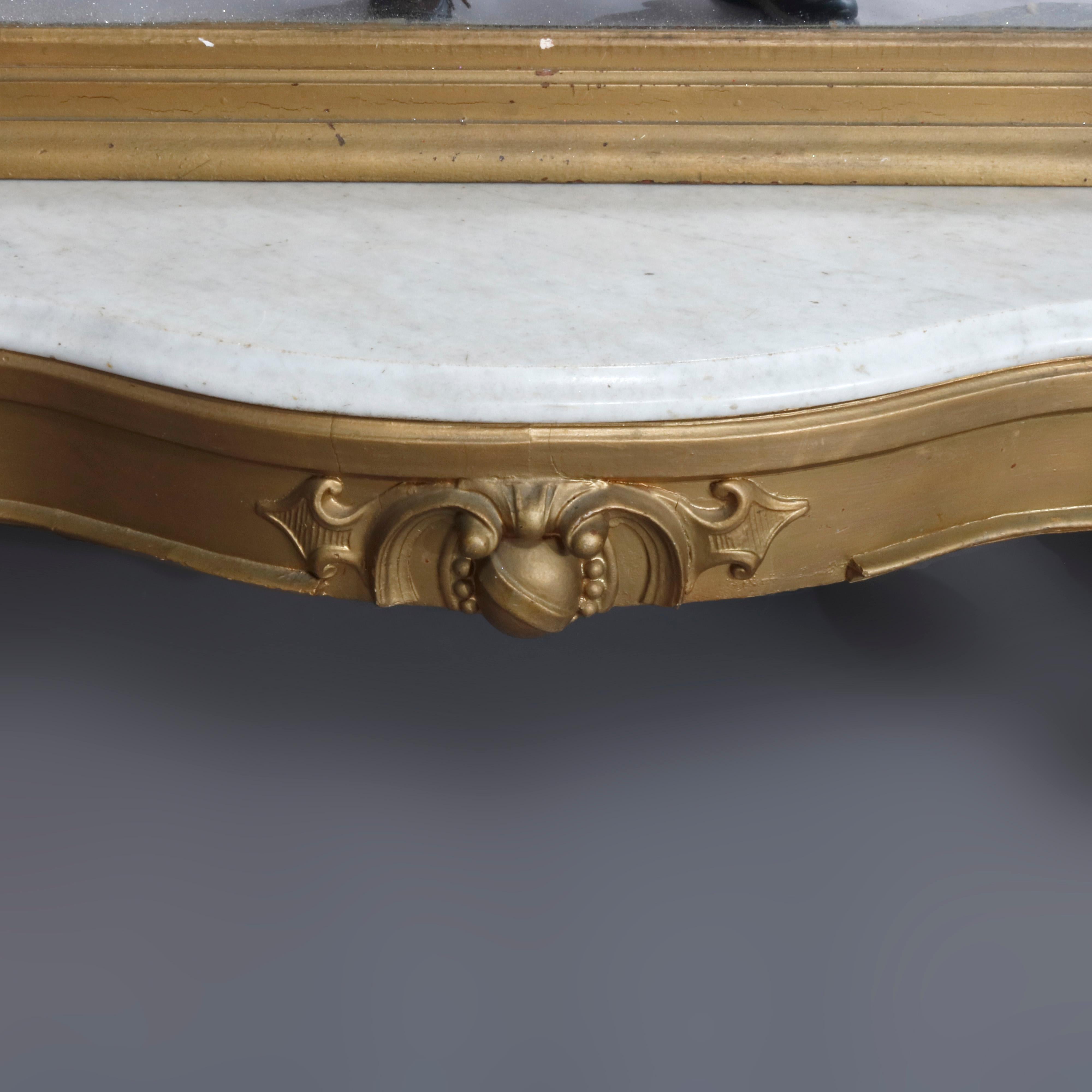 Eastlake Antique French Giltwood and Marble Pier Mirror, 19th Century