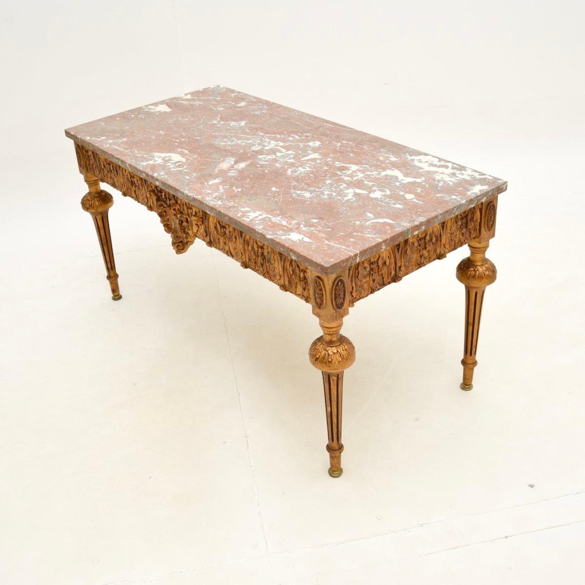 Louis XV Antique French Giltwood Marble Top Coffee Table