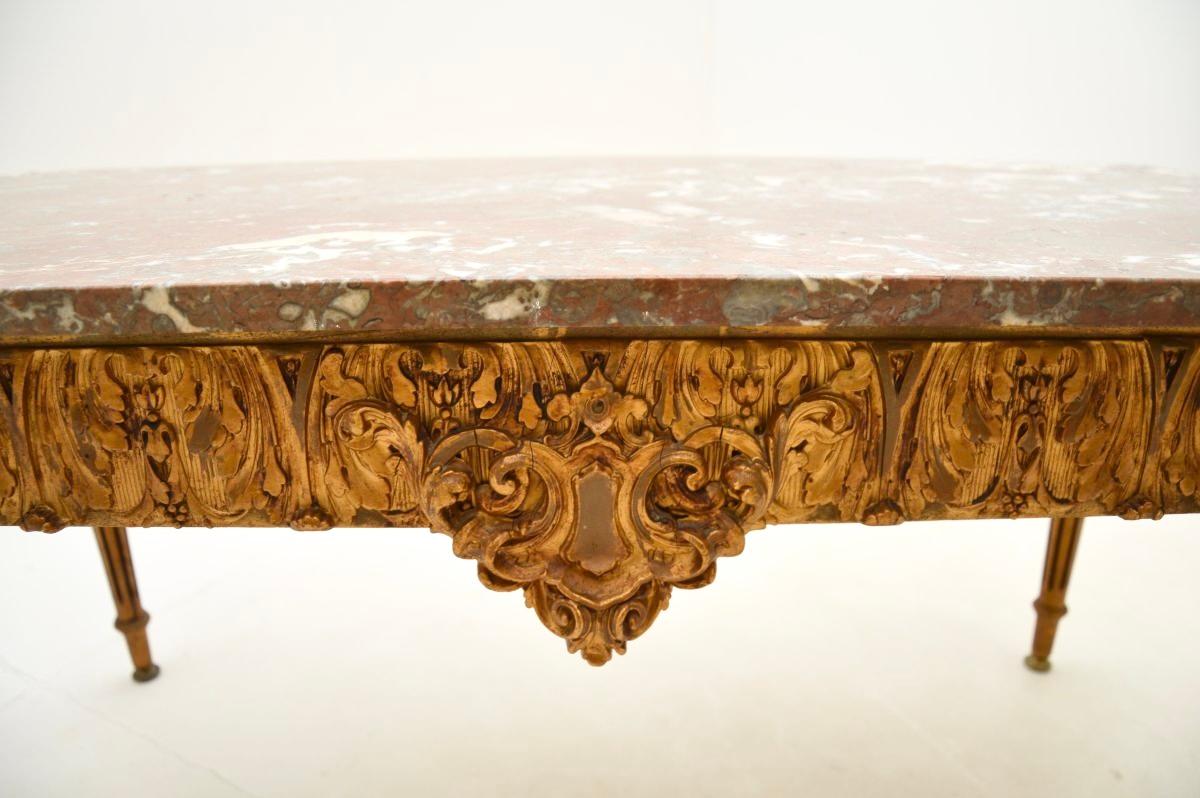 Antique French Giltwood Marble Top Coffee Table 2