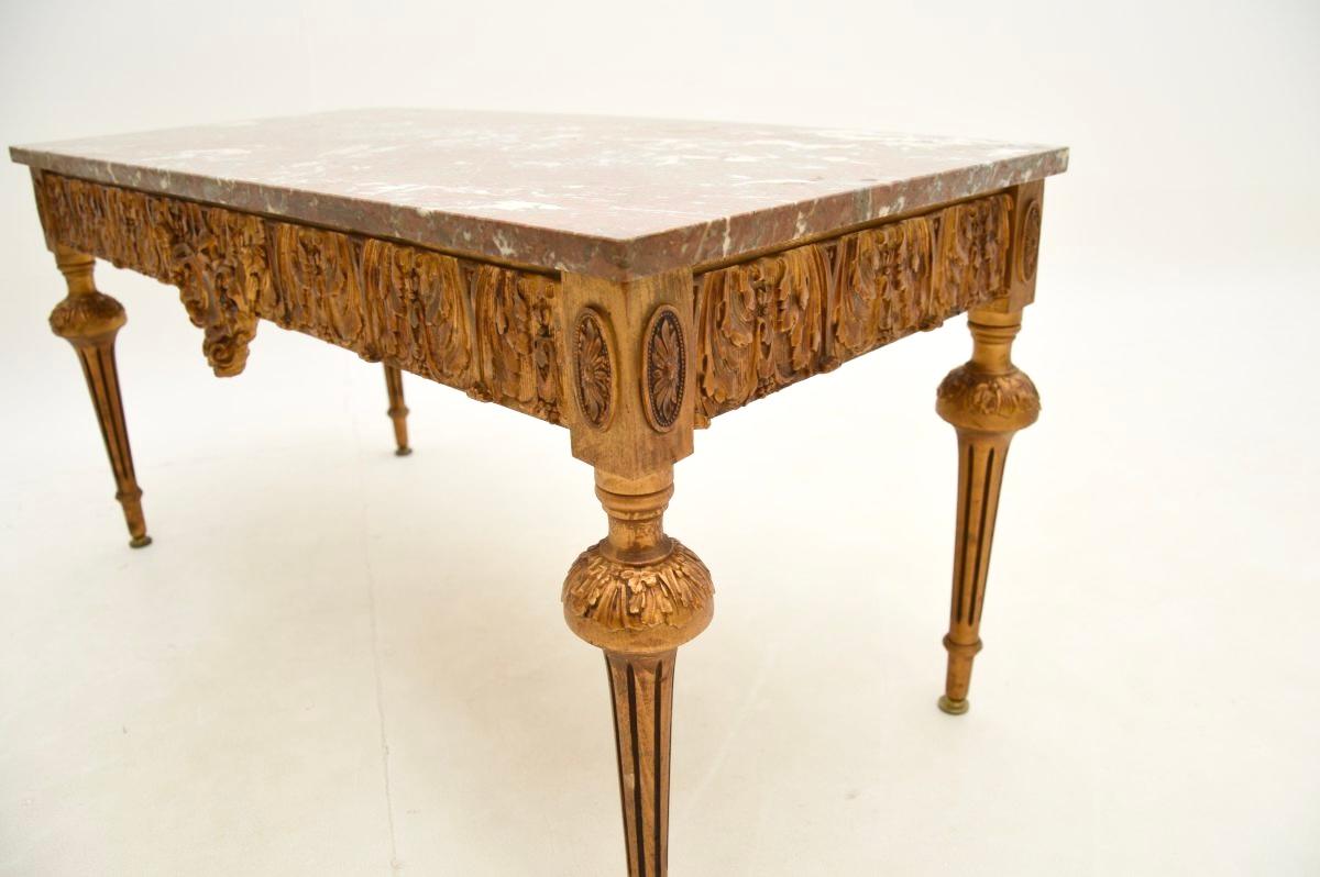 Antique French Giltwood Marble Top Coffee Table 4