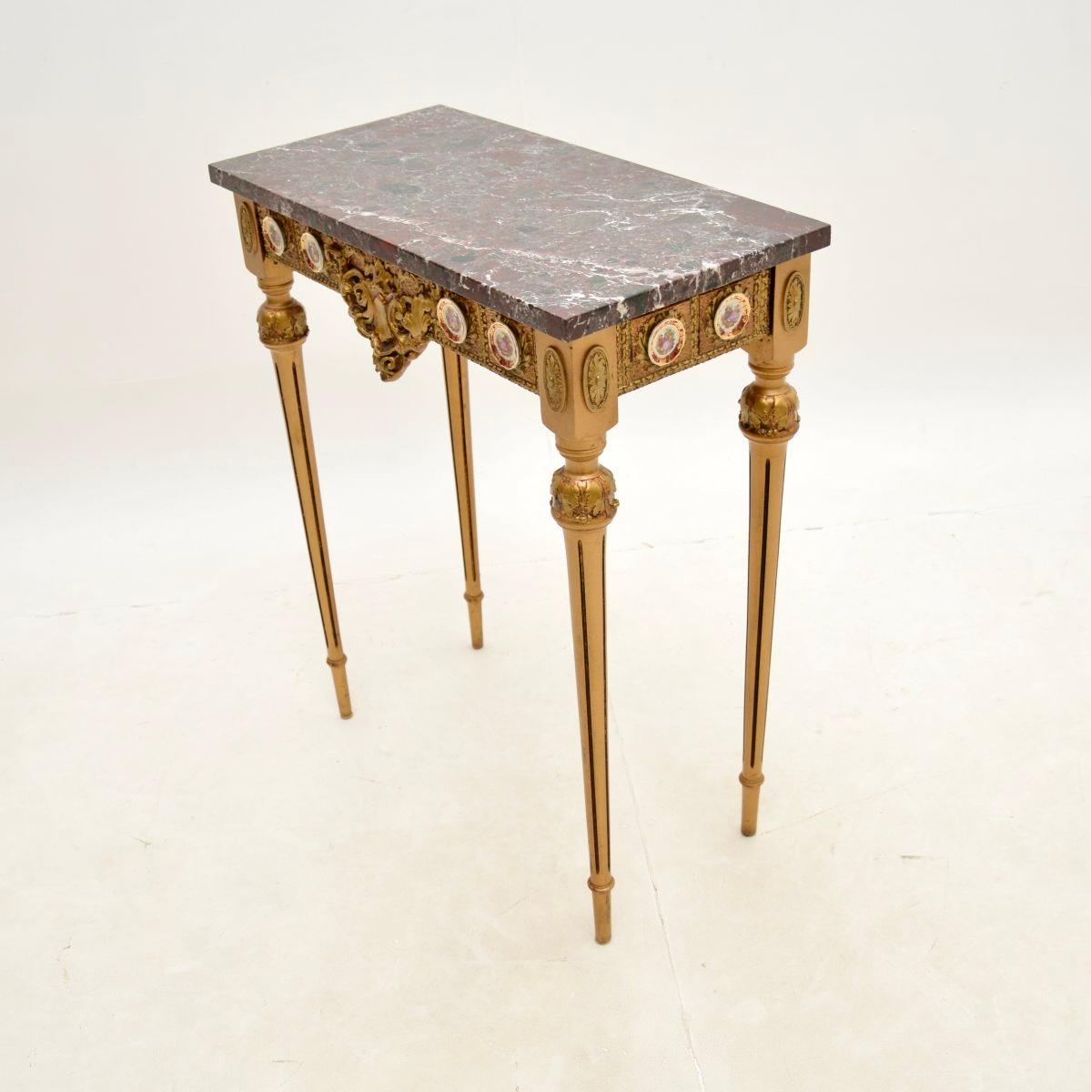 Louis XVI Antique French Giltwood Marble Top Console / Side Table