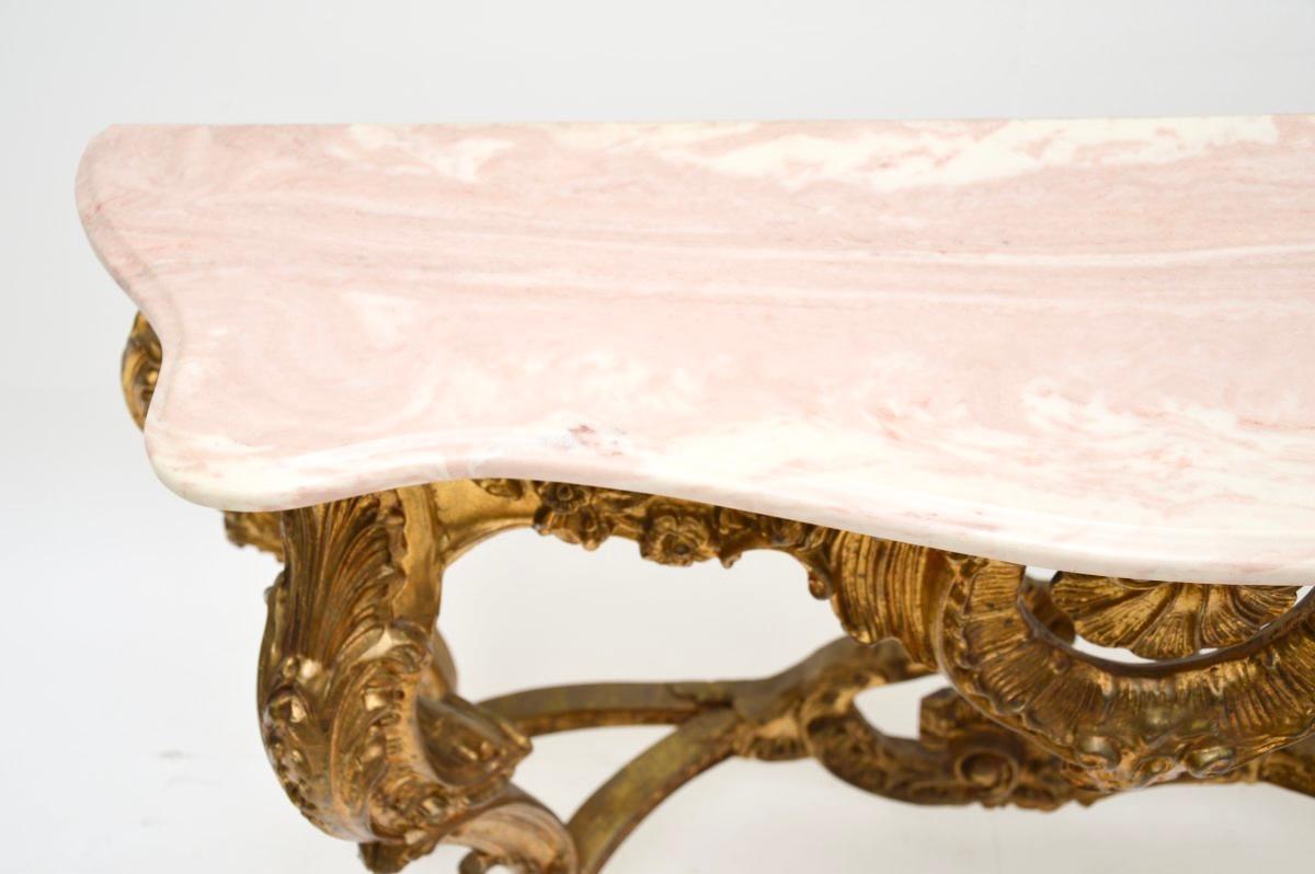 Antique French Giltwood Marble Top Console Table For Sale at 1stDibs