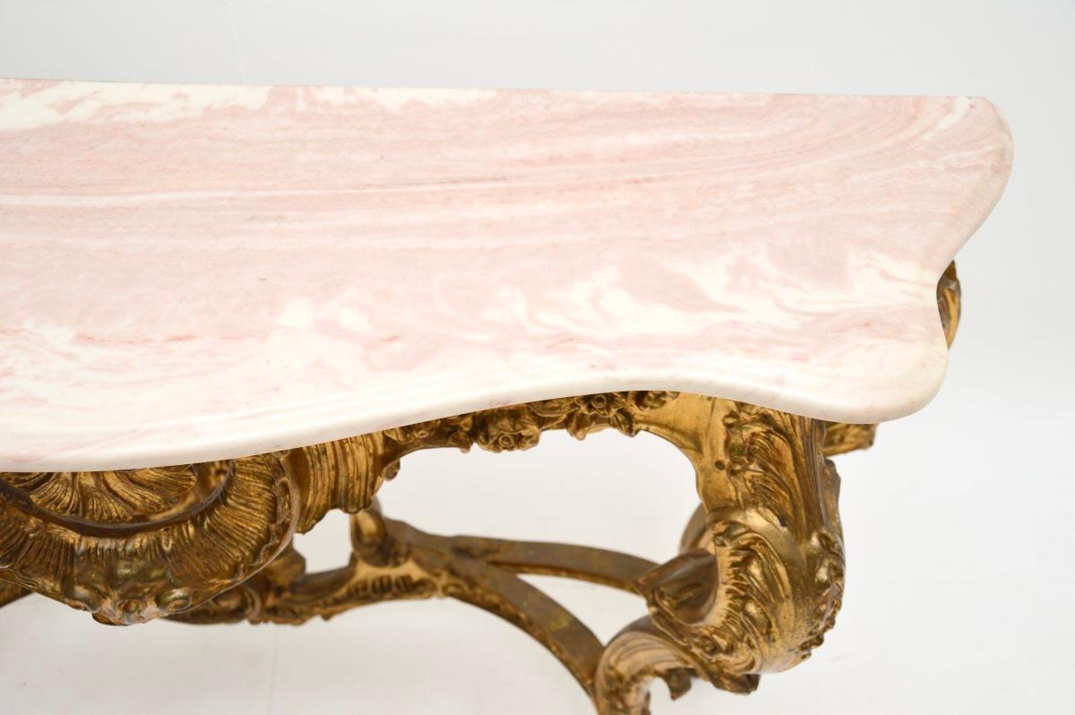 Antique French Giltwood Marble Top Console Table For Sale at 1stDibs