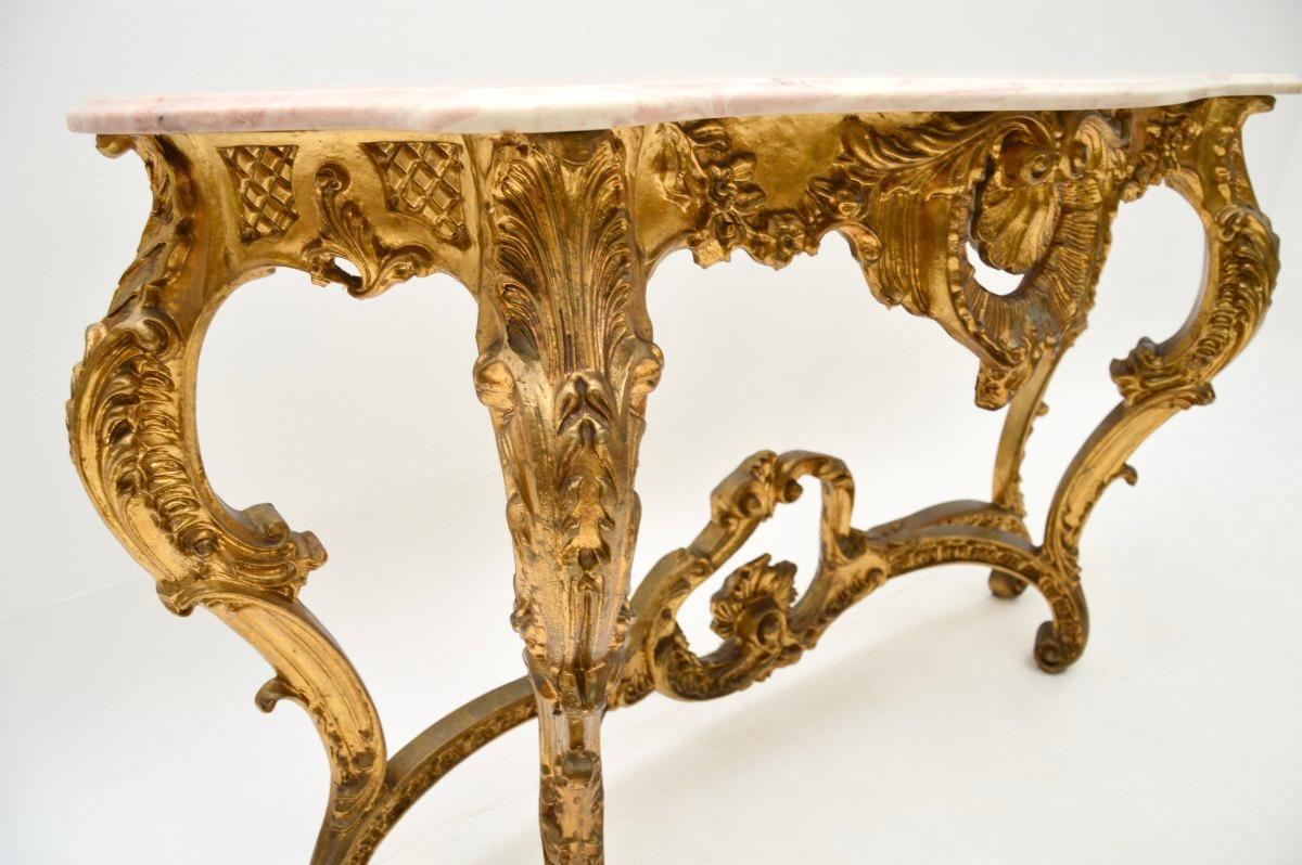 Antique French Giltwood Marble Top Console Table For Sale at 1stDibs
