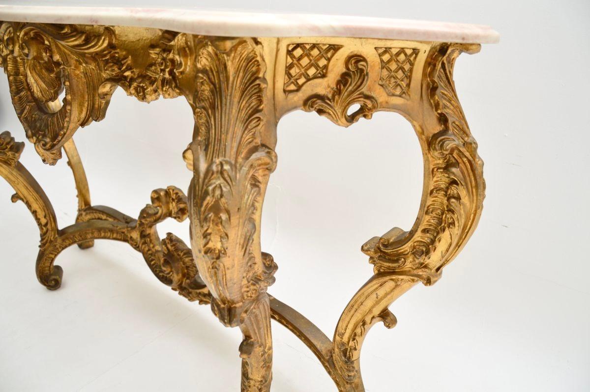 Antique French Giltwood Marble Top Console Table For Sale at 1stDibs