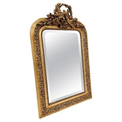 Antique French Giltwood Mirror with Bird and Laurel Crest – 19th Century