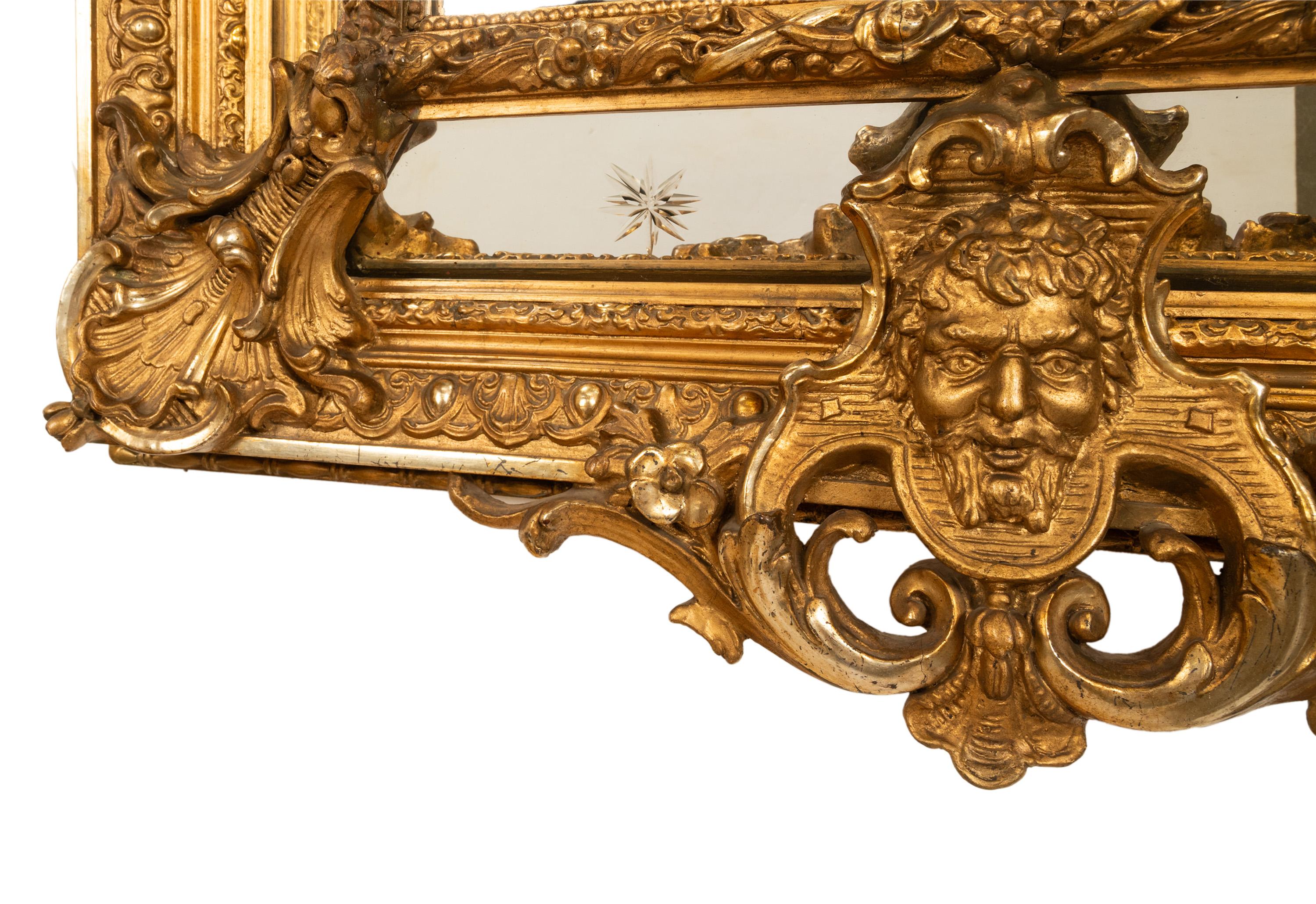 Antique French Giltwood Neoclassical Rococo Mirror Etched Stars Cherubs 1870  For Sale 3
