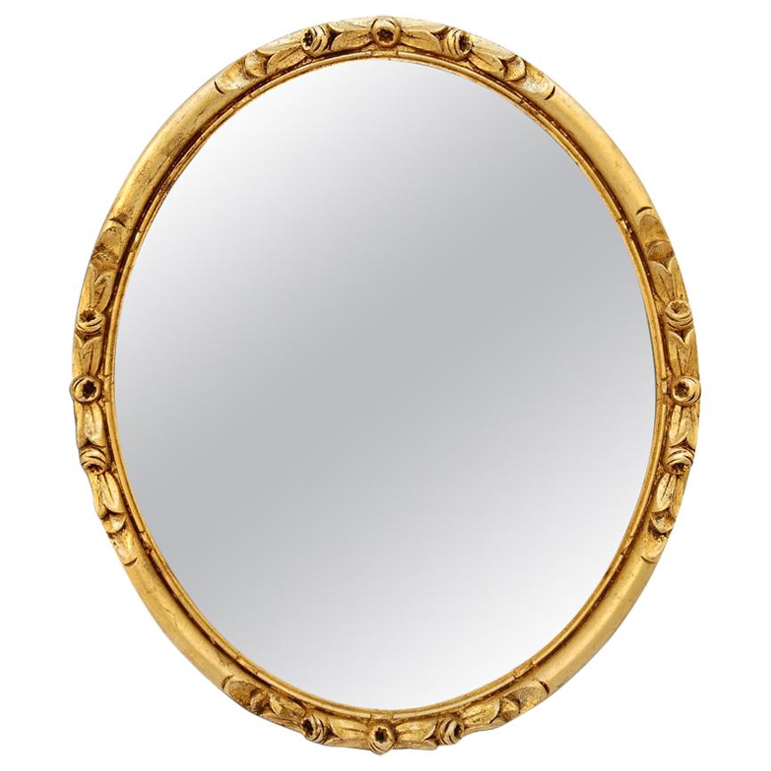 Antique French Giltwood Oval Mirror, circa 1930