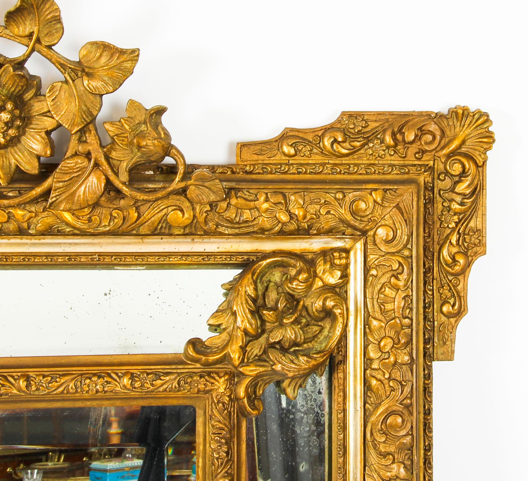 Mid-19th Century Antique French Giltwood Overmantel Louis Revival Mirror, 19th Century For Sale
