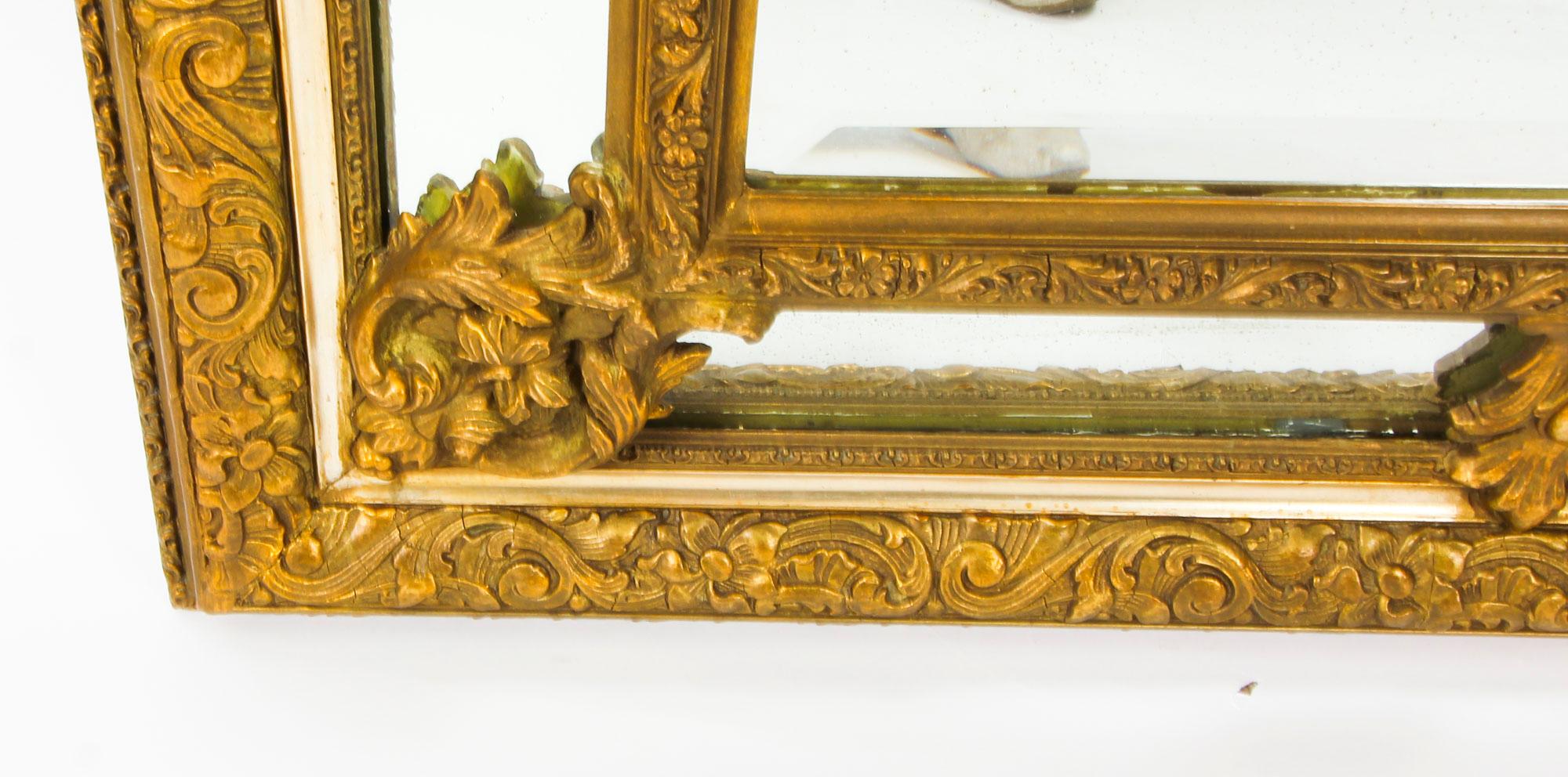 Antique French Giltwood Overmantel Louis Revival Mirror, Siglo XIX Espejo en venta