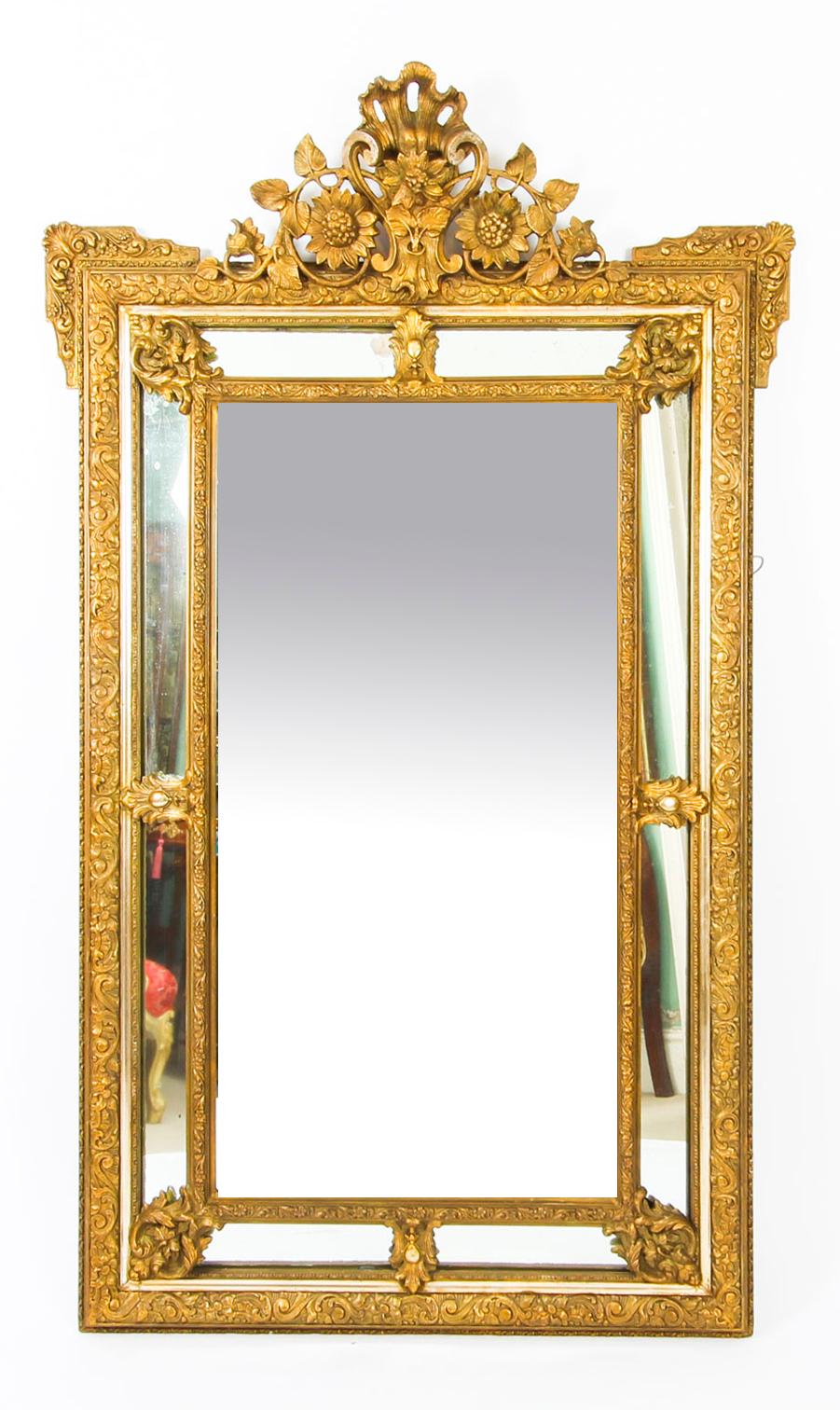 Antique French Giltwood Overmantel Louis Revival Mirror, 19th Century For Sale 5