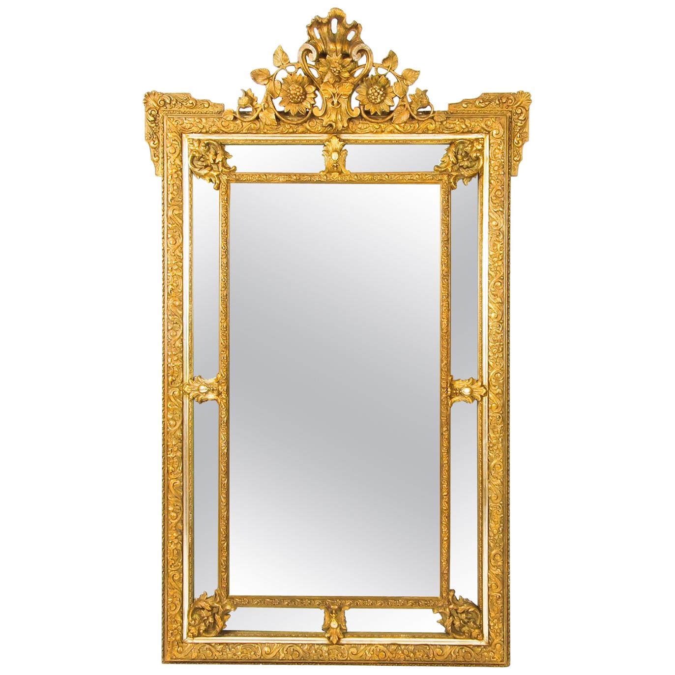 Antique French Giltwood Overmantel Louis Revival Mirror, Siglo XIX