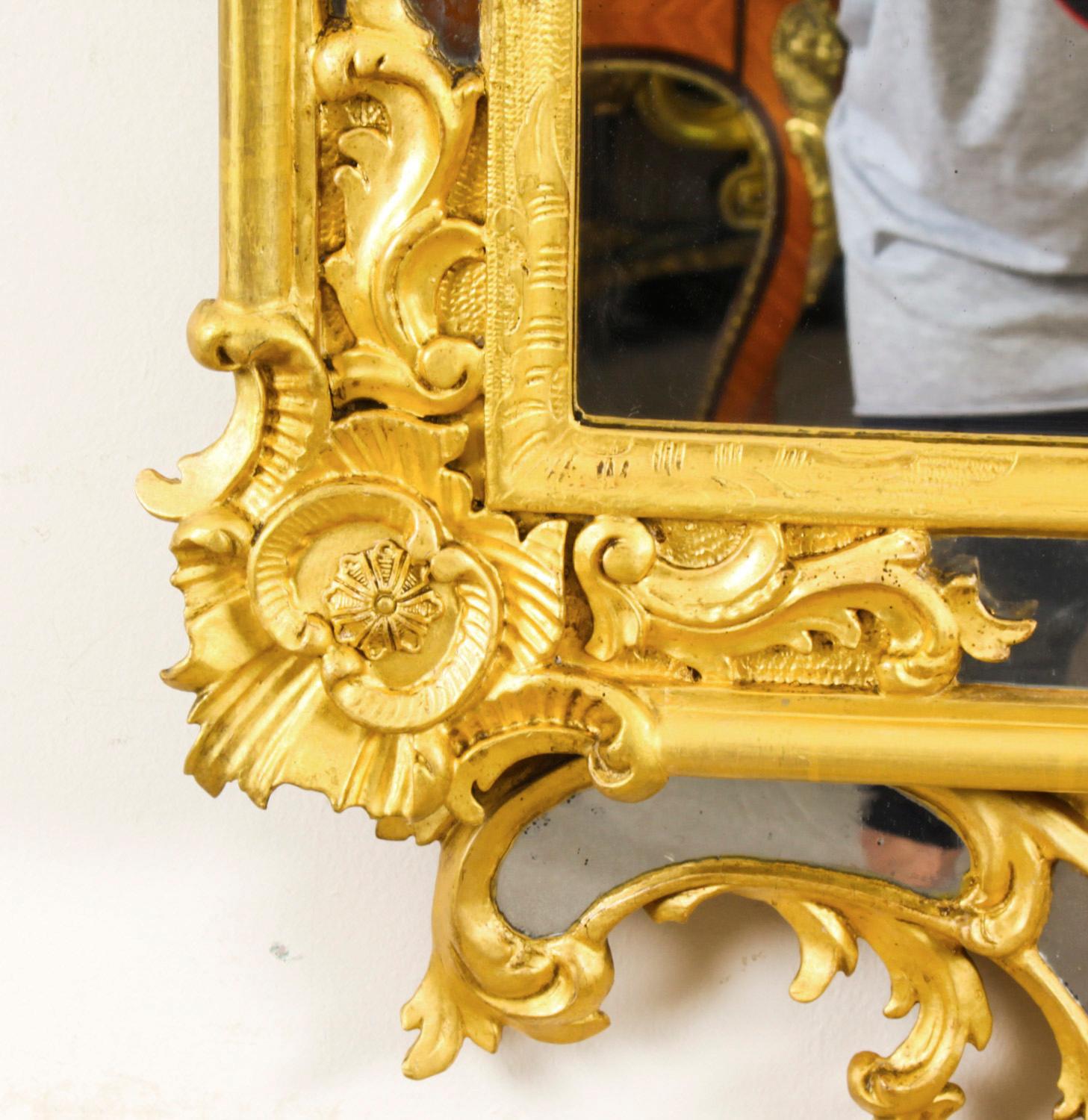 Antique French Giltwood Overmantel Rococo Mirror, 18th Century 7